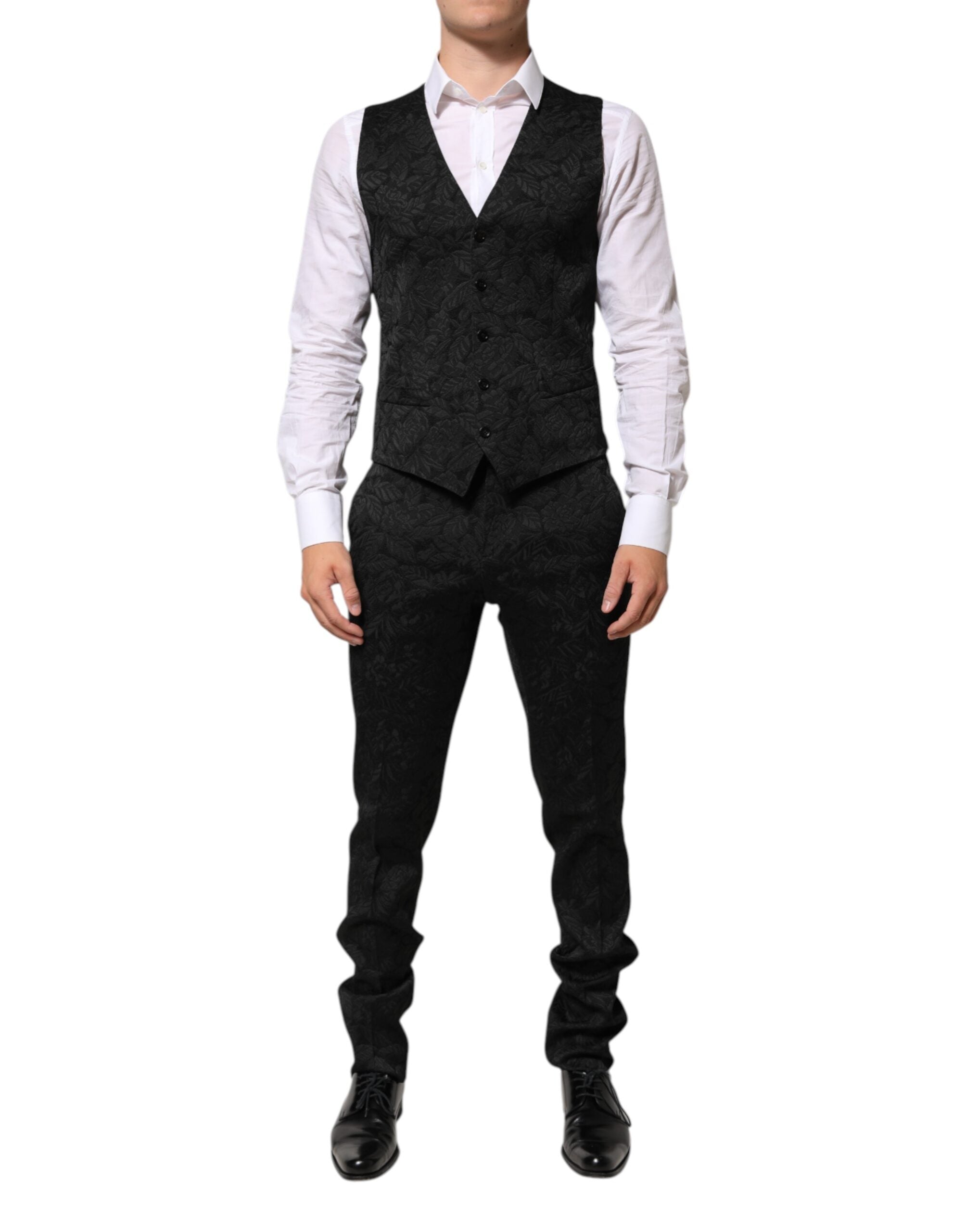 Dolce & Gabbana Schwarzer 3-teiliger Brokat-Jacquard-Anzug MARTINI