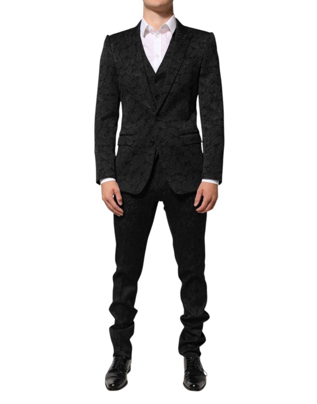 Dolce & Gabbana Schwarzer 3-teiliger Brokat-Jacquard-Anzug MARTINI