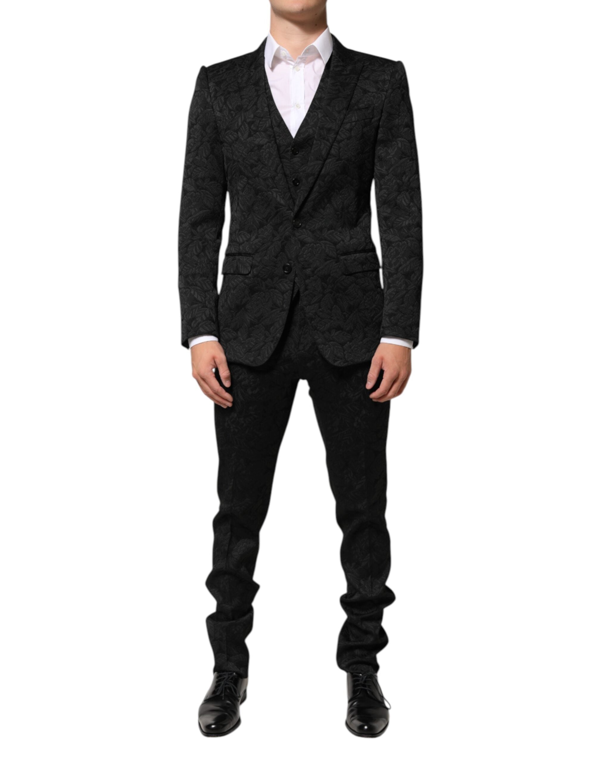 Dolce & Gabbana Schwarzer 3-teiliger Brokat-Jacquard-Anzug MARTINI