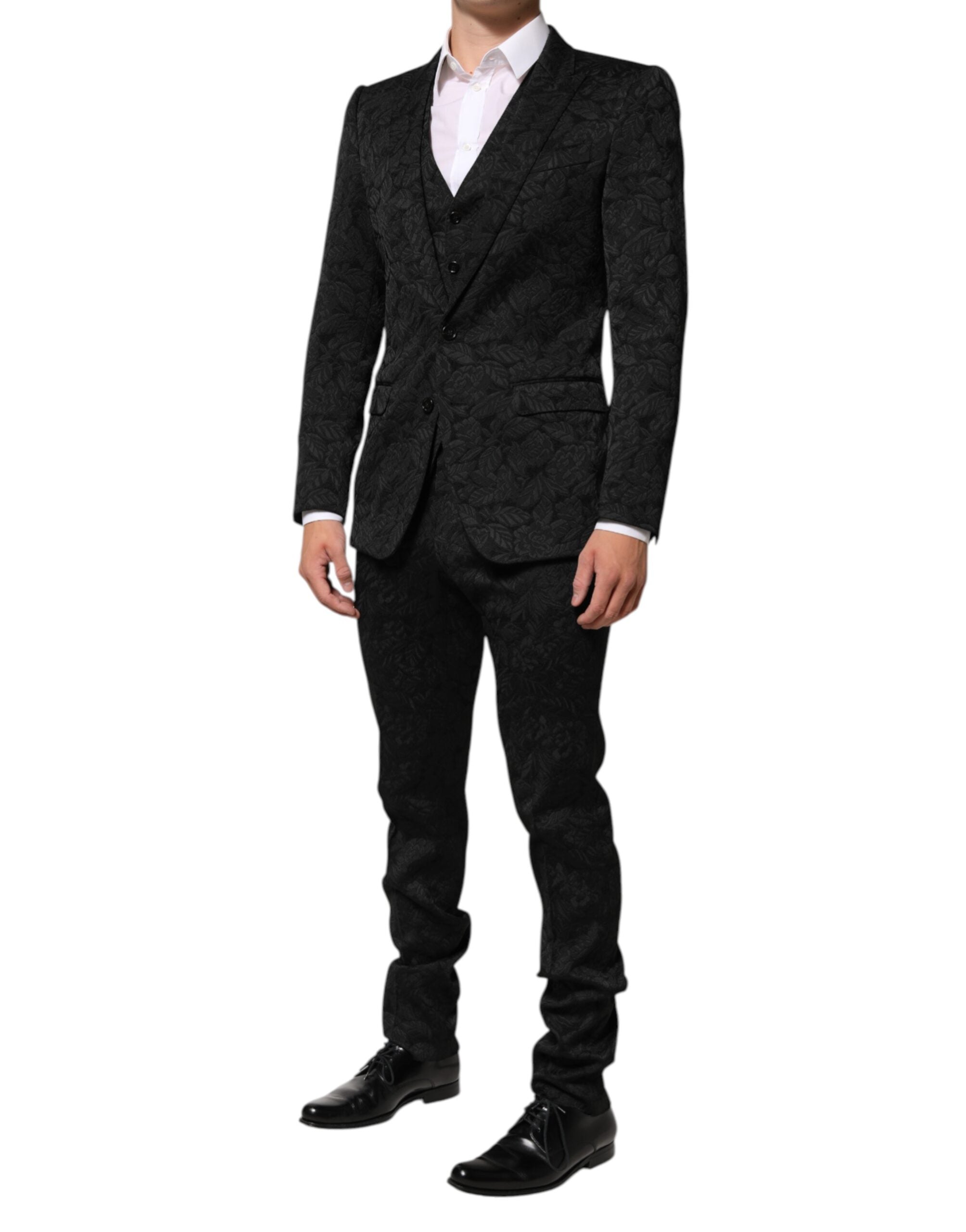 Dolce & Gabbana Schwarzer 3-teiliger Brokat-Jacquard-Anzug MARTINI