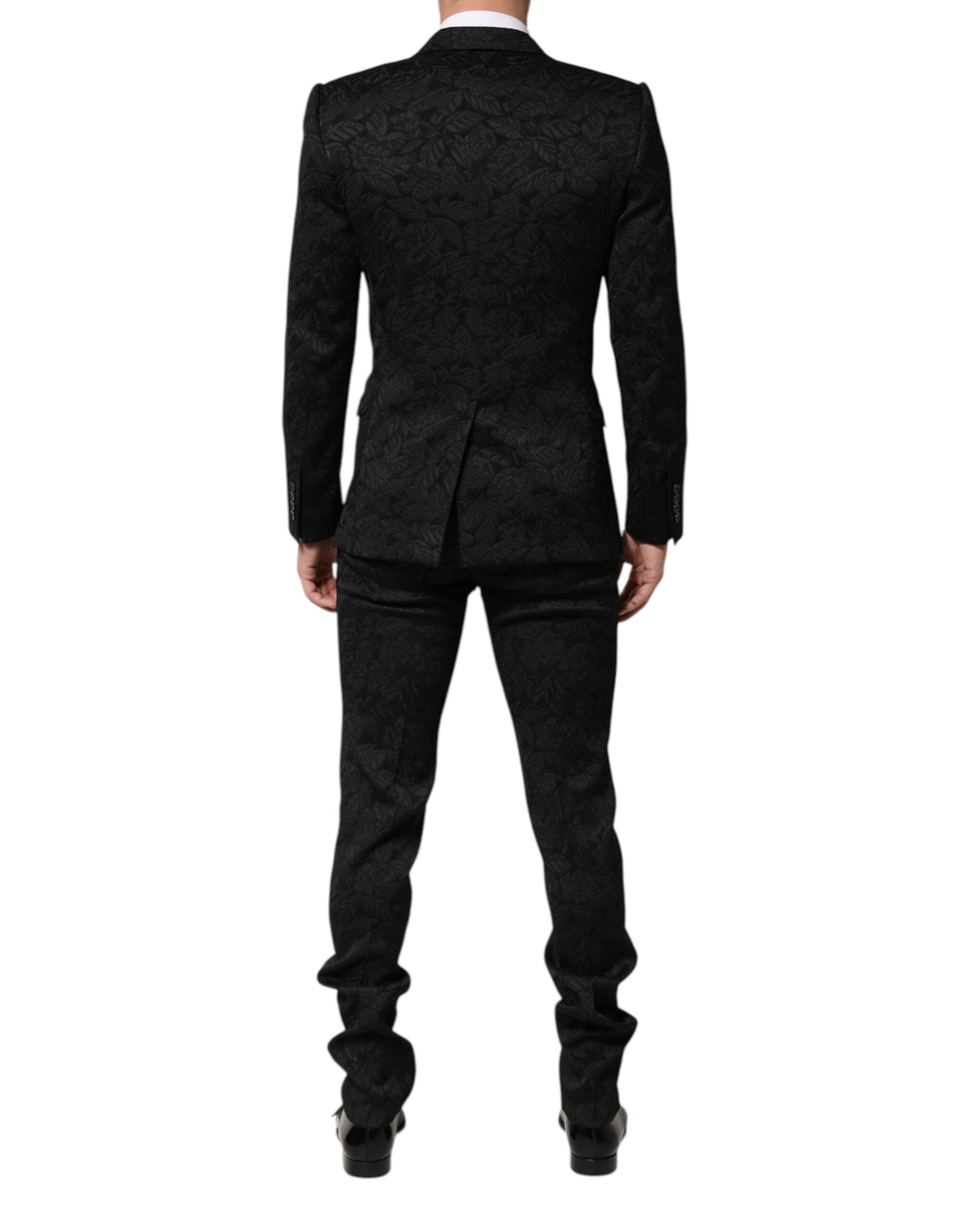 Dolce & Gabbana Schwarzer 3-teiliger Brokat-Jacquard-Anzug MARTINI