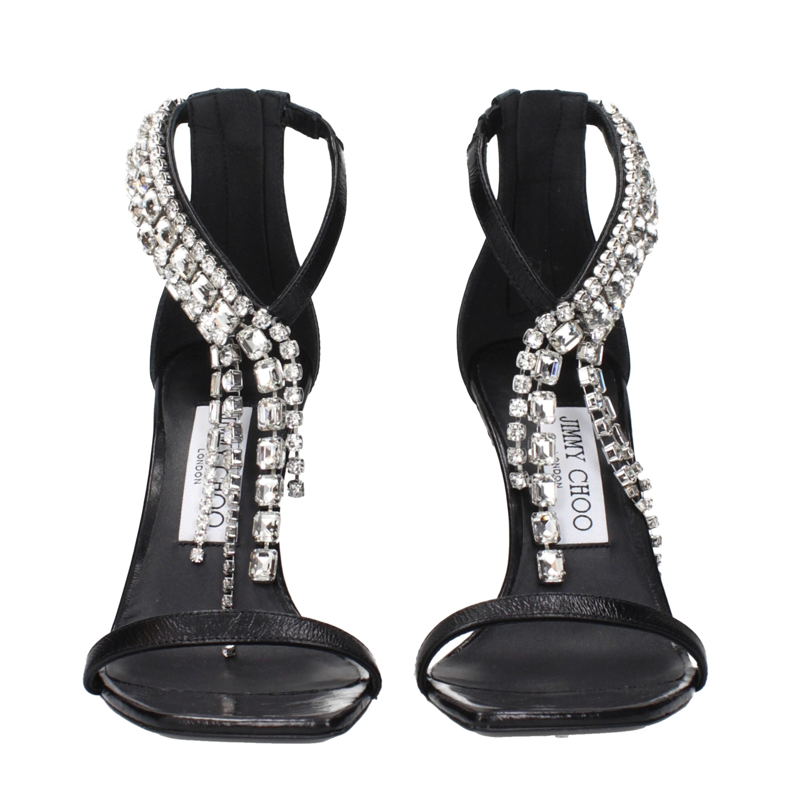 Jimmy Choo Schwarze Leder Stiletto Heels Sandalen