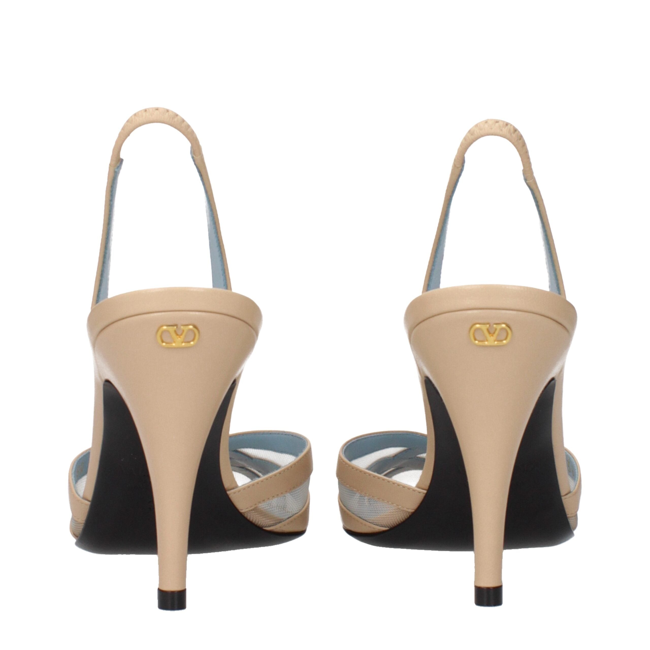 Valentino Garavani Beige Leder Stiletto Heels Sandalen