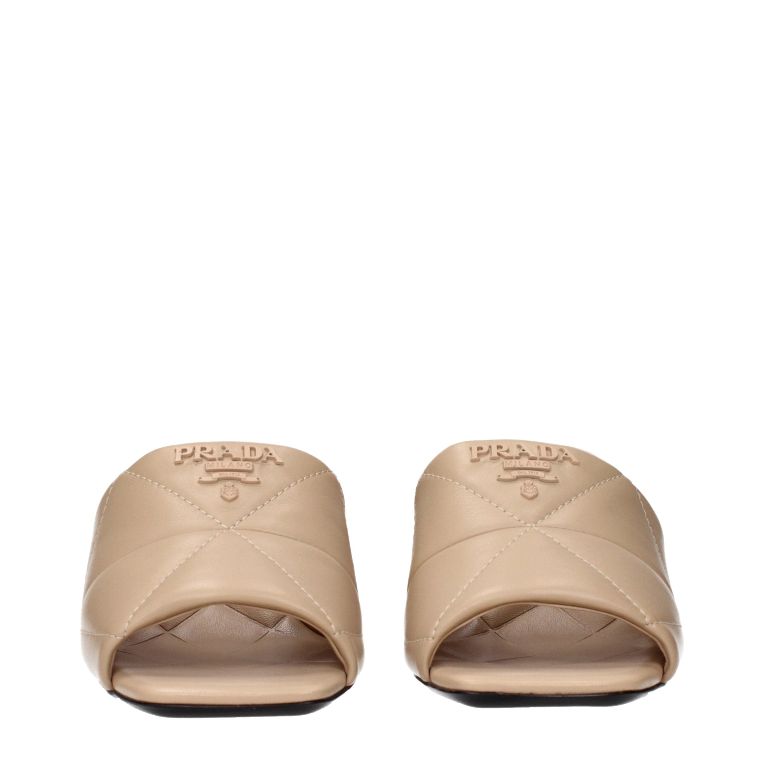 Prada Beige Leder Pantoffeln Sandalen