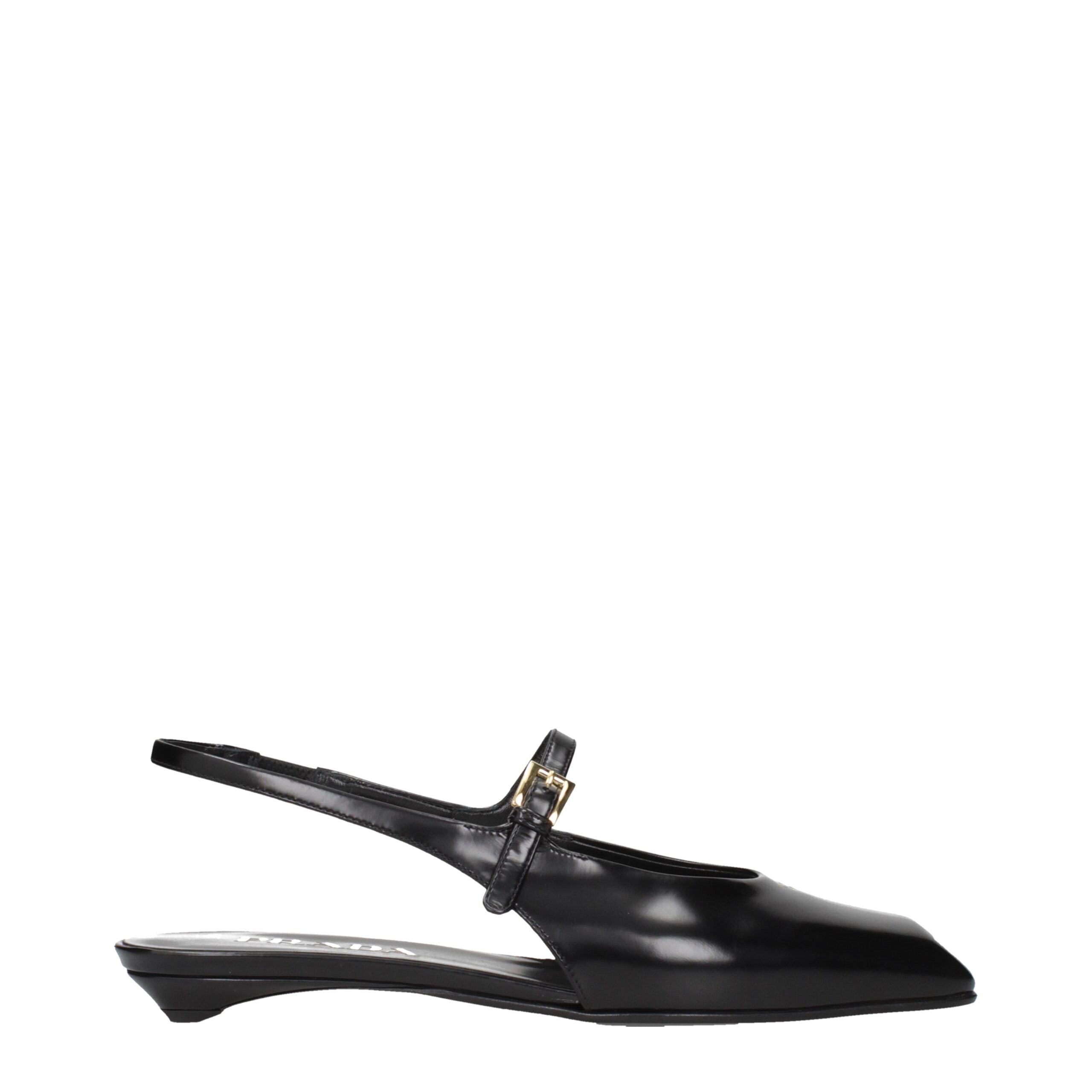 Prada Flache Sandalen aus schwarzem Leder