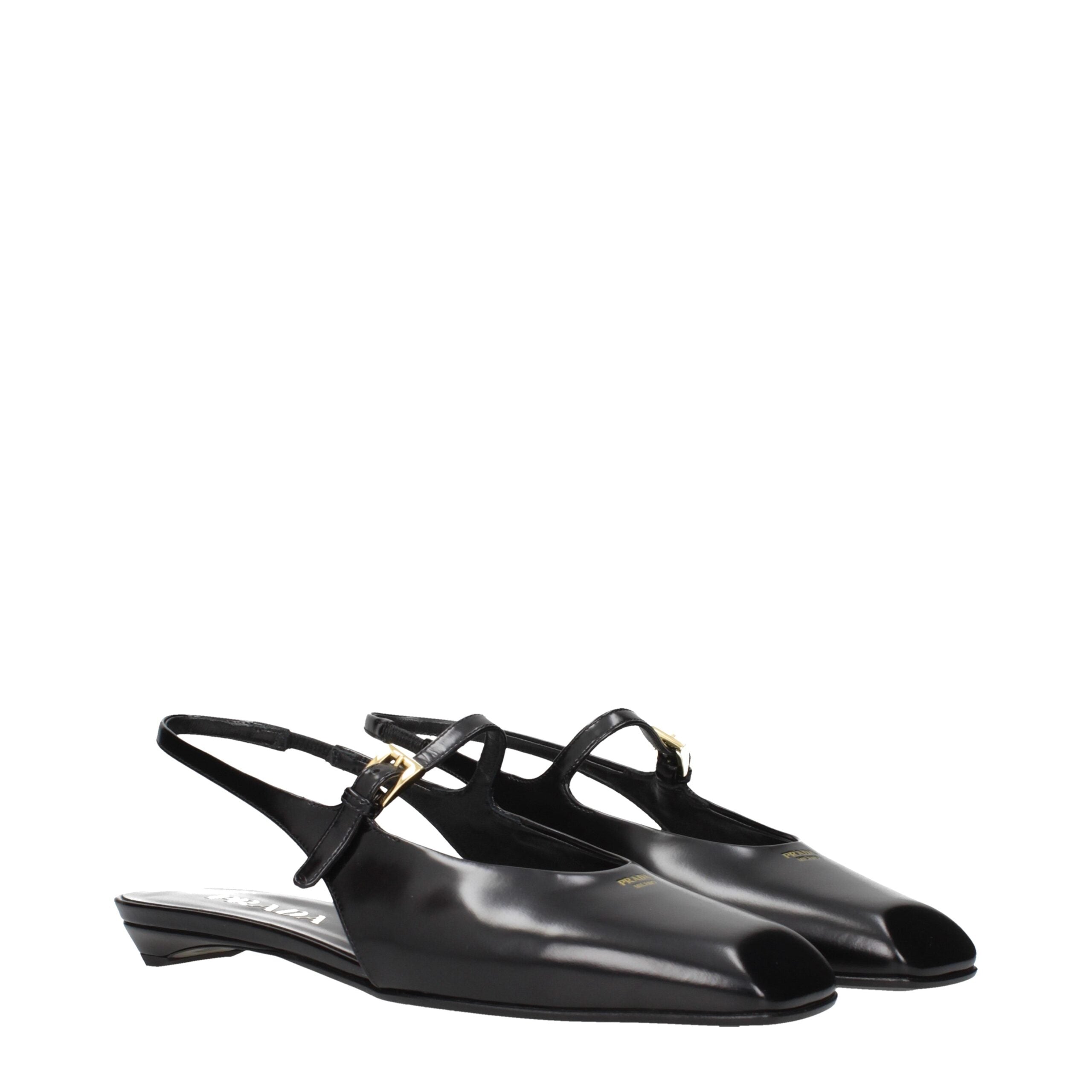 Prada Flache Sandalen aus schwarzem Leder