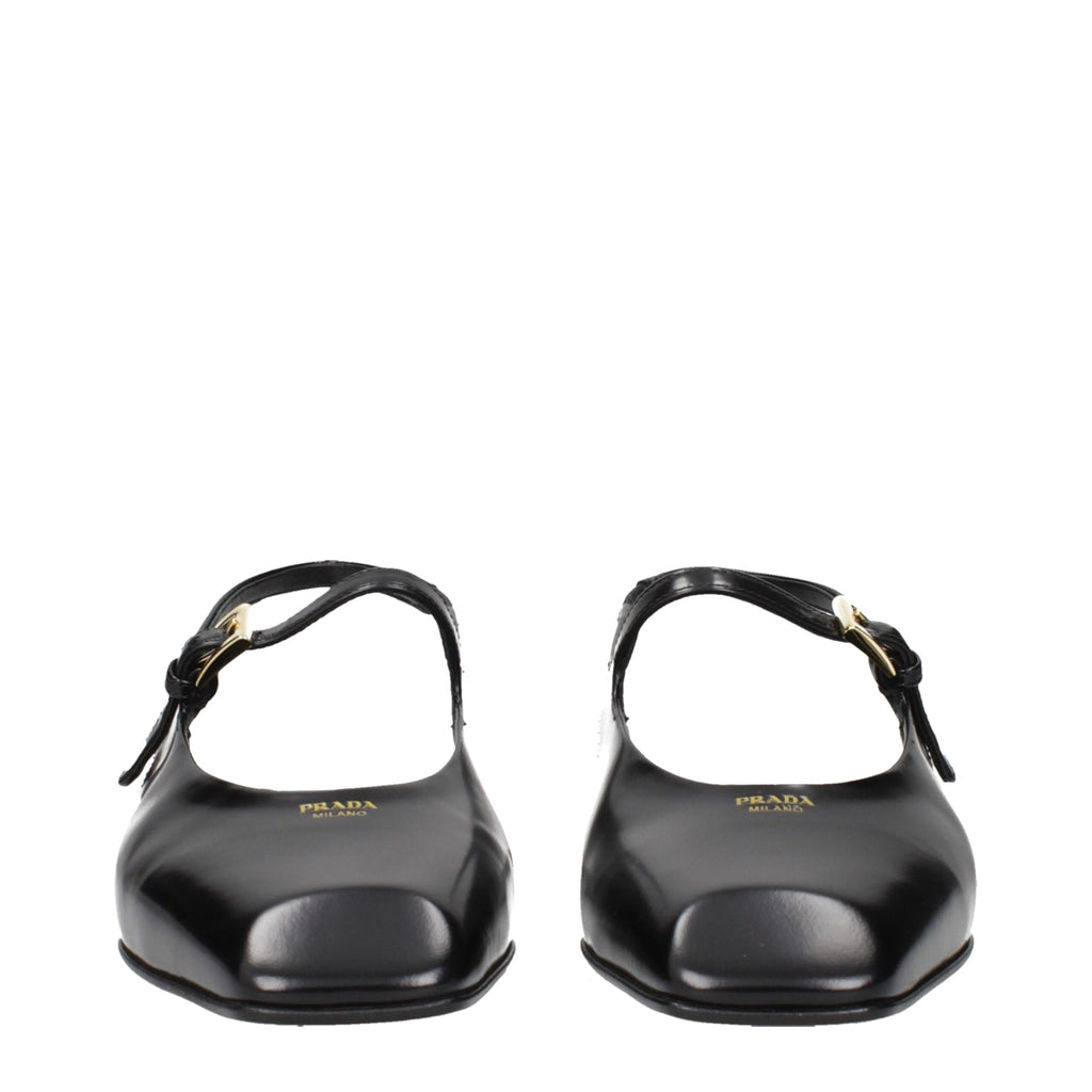 Prada Flache Sandalen aus schwarzem Leder