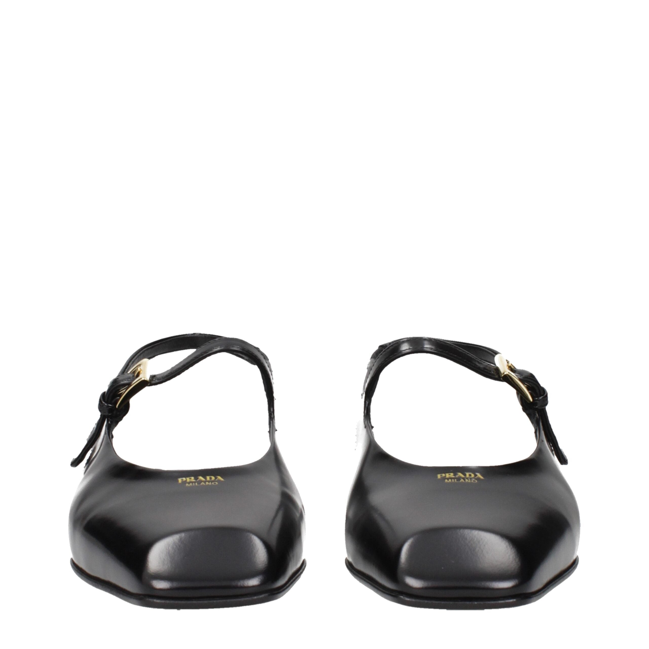 Prada Flache Sandalen aus schwarzem Leder