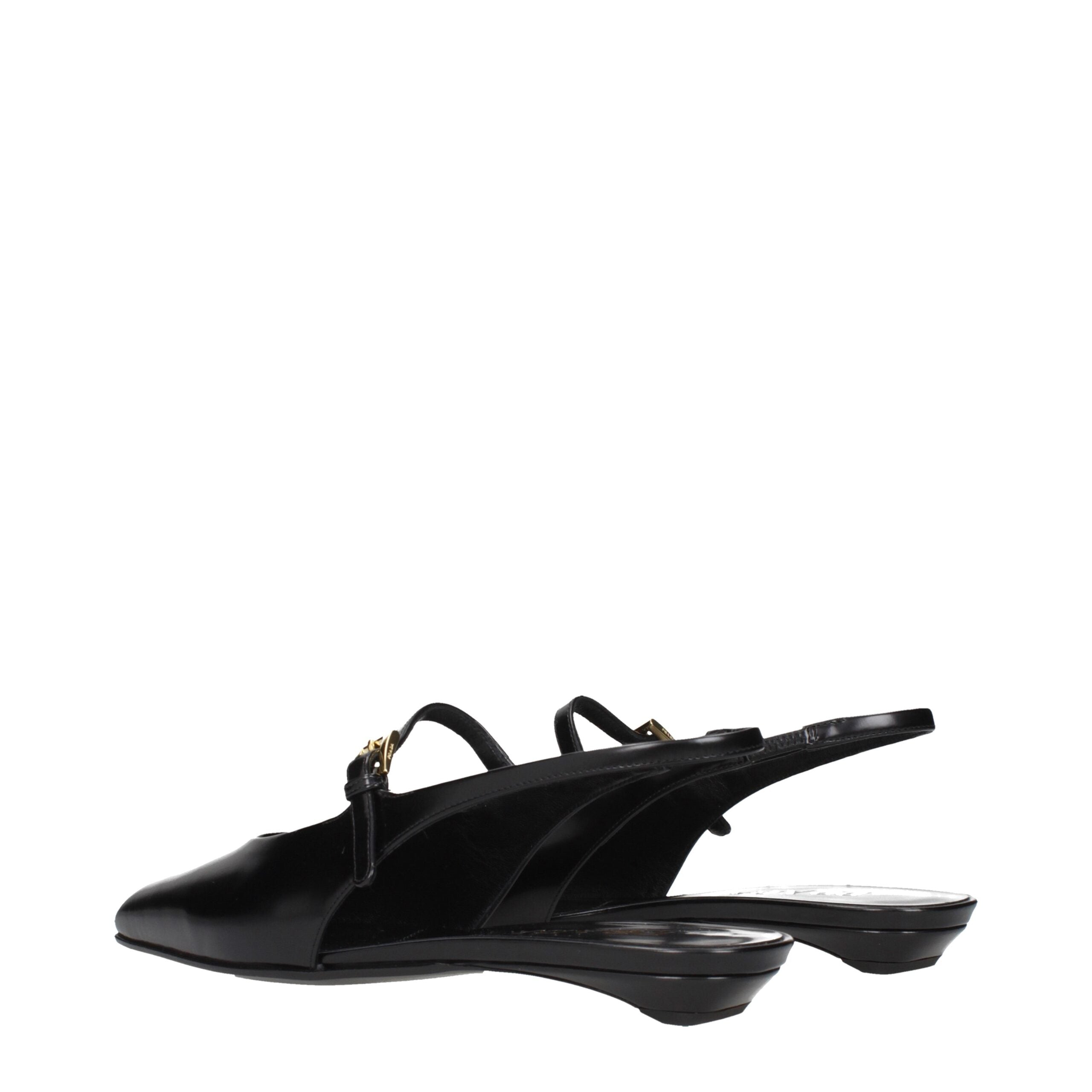 Prada Flache Sandalen aus schwarzem Leder