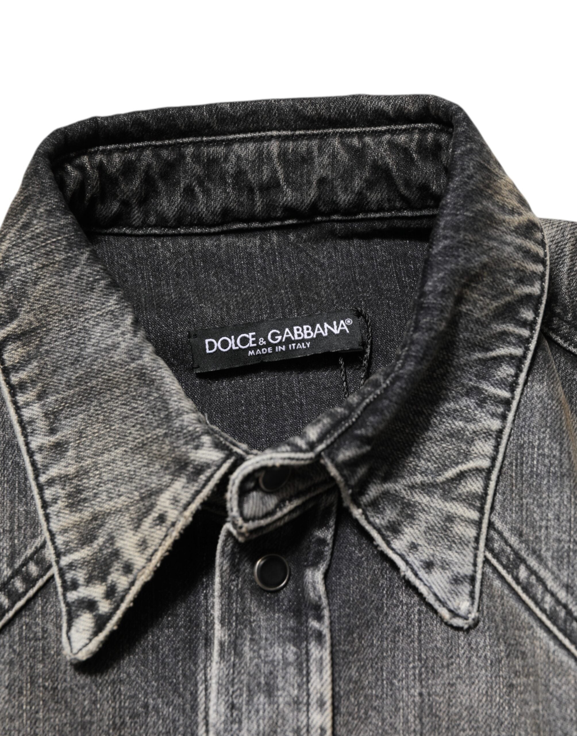Dolce & Gabbana Schwarzes langärmeliges Freizeithemd aus gewaschener Baumwolle