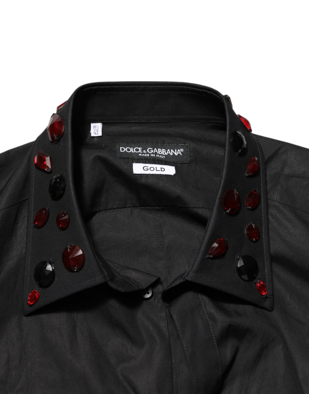 Dolce & Gabbana Schwarzes Baumwollhemd mit verschönertem Kragen für Männer