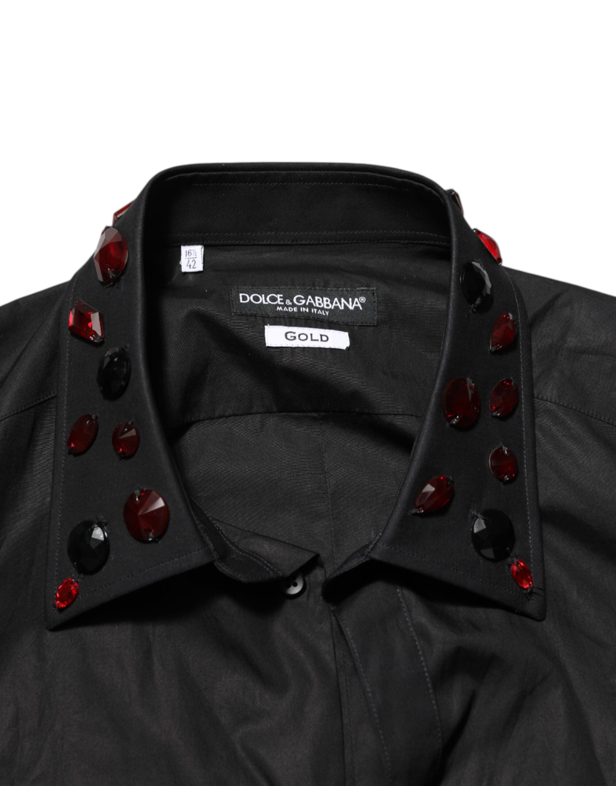 Dolce & Gabbana Schwarzes Baumwollhemd mit verschönertem Kragen für Männer