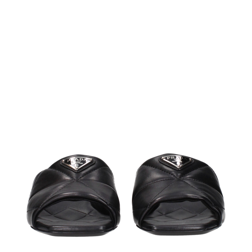 Prada Flache Sandalen aus schwarzem Leder