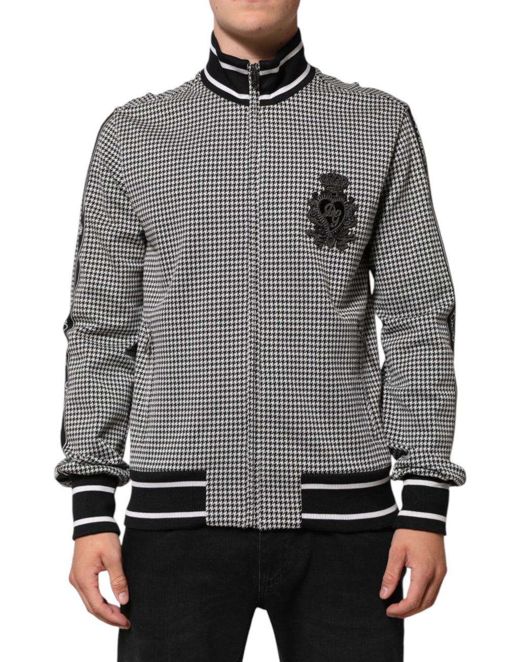 Dolce & Gabbana Schwarz-Weiß Hahnentritt-Wollwappenjacke Pullover