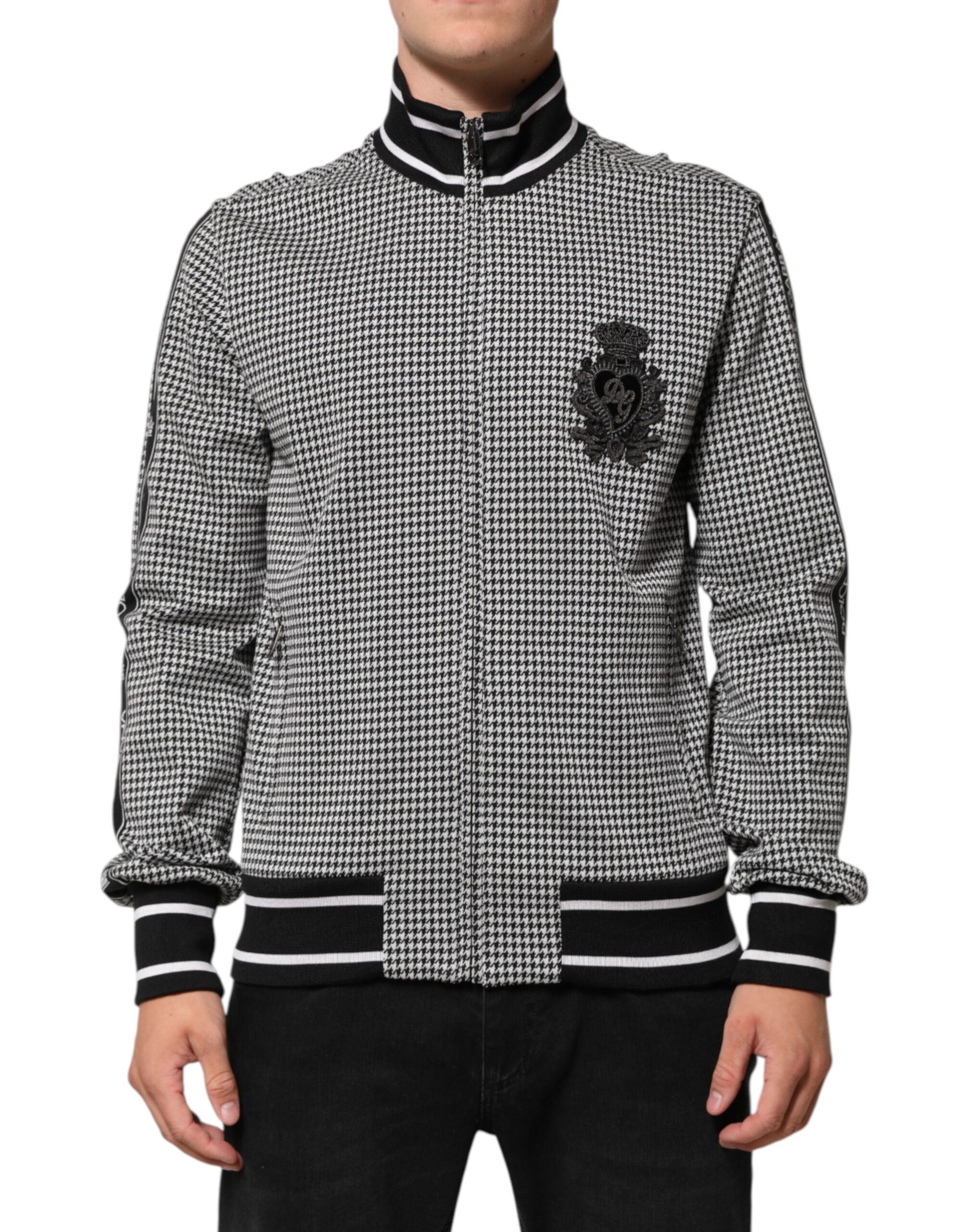 Dolce & Gabbana Schwarz-Weiß Hahnentritt-Wollwappenjacke Pullover