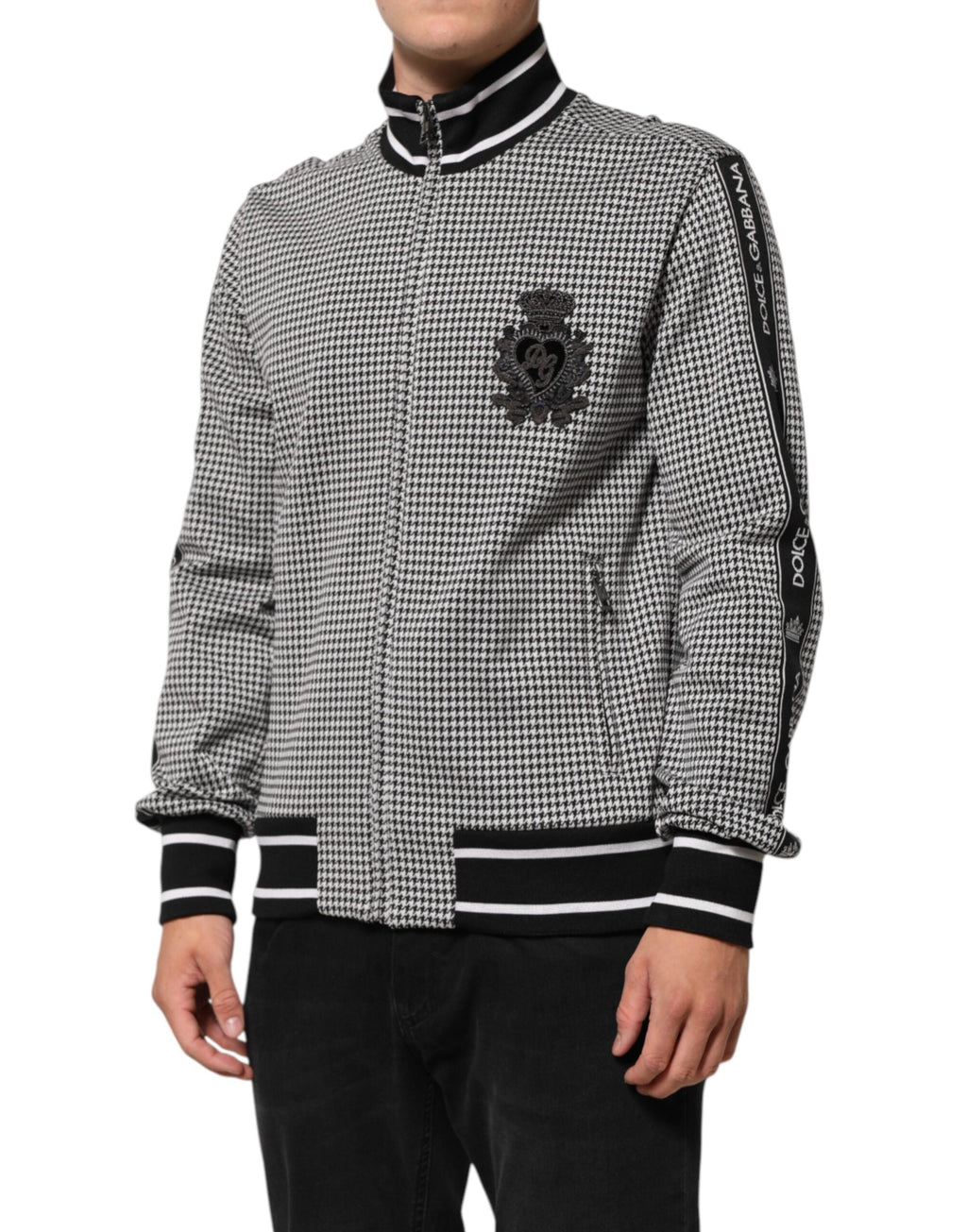Dolce & Gabbana Schwarz-Weiß Hahnentritt-Wollwappenjacke Pullover