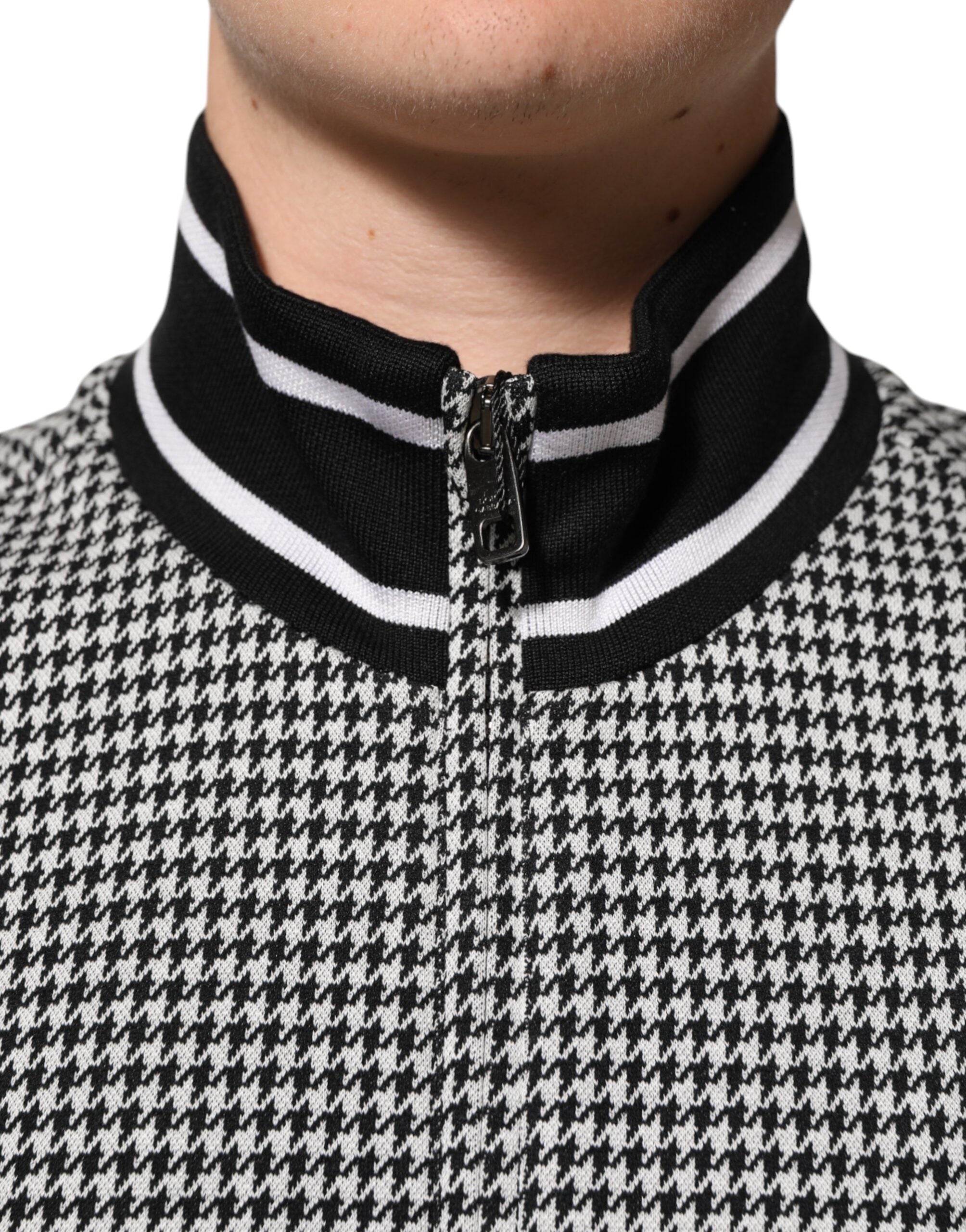 Dolce & Gabbana Schwarz-Weiß Hahnentritt-Wollwappenjacke Pullover