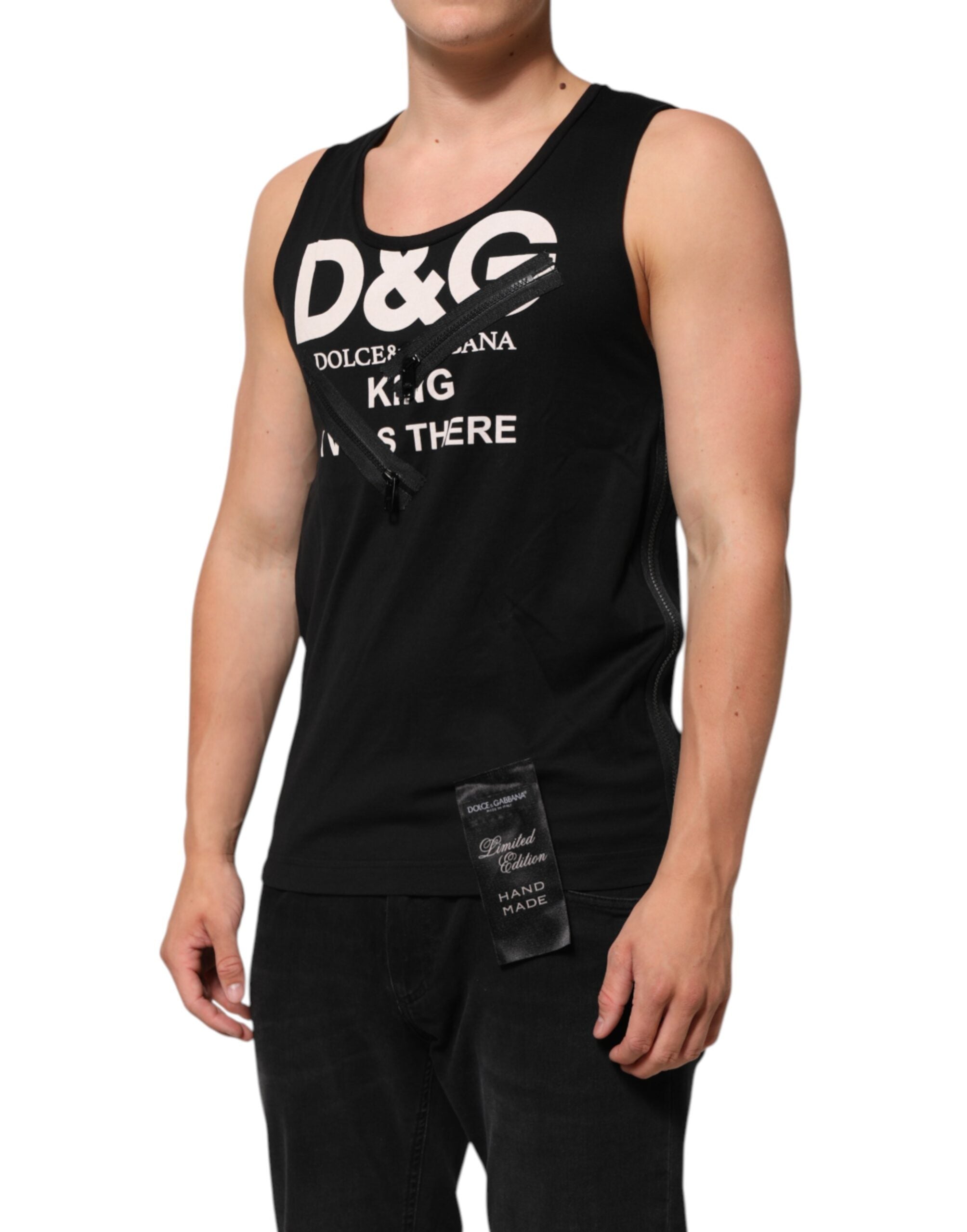 Dolce & Gabbana Schwarzes ärmelloses Baumwoll-Tank-Top DG Logo Herren-T-Shirt