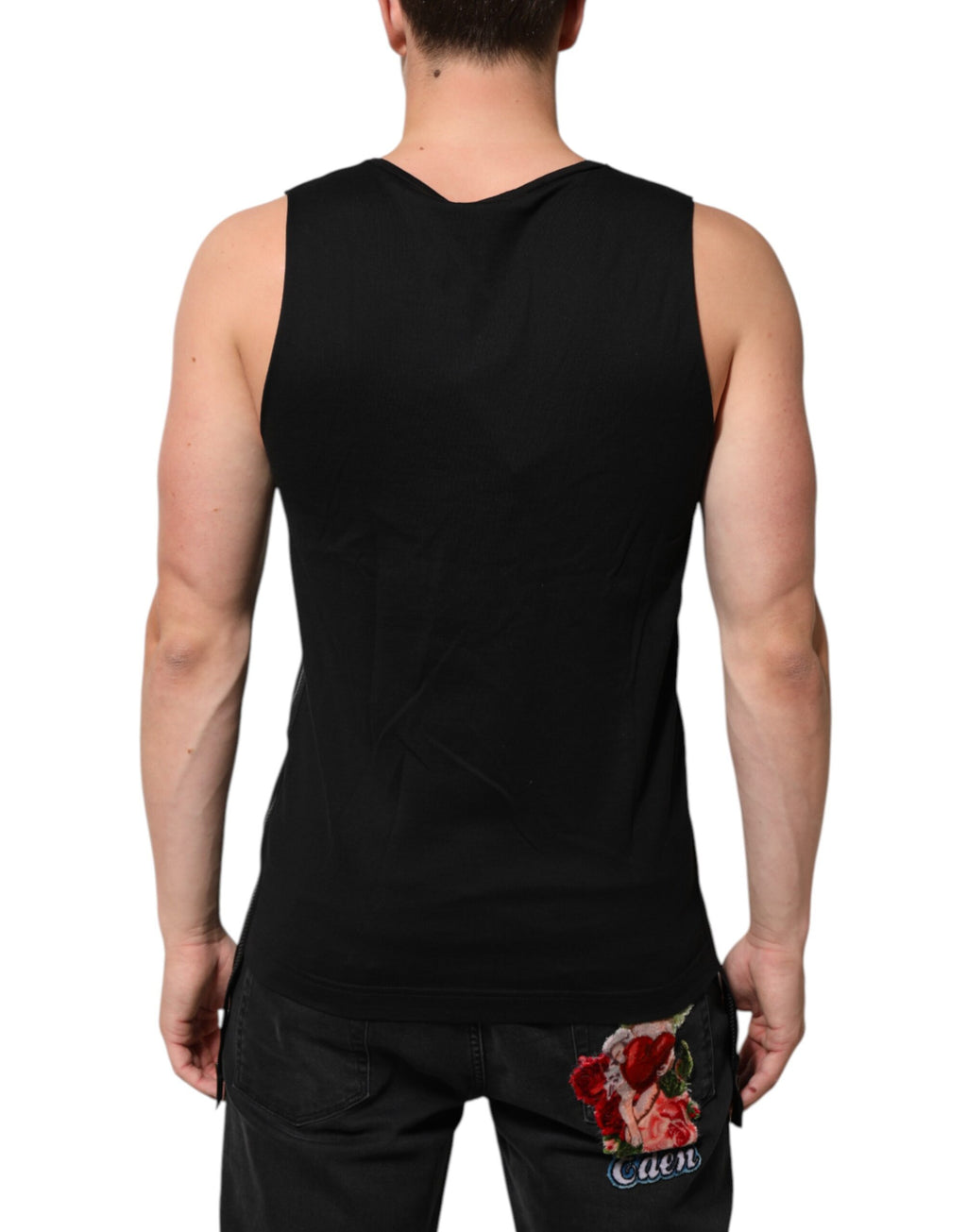 Dolce & Gabbana Schwarzes ärmelloses Baumwoll-Tank-Top DG Logo Herren-T-Shirt