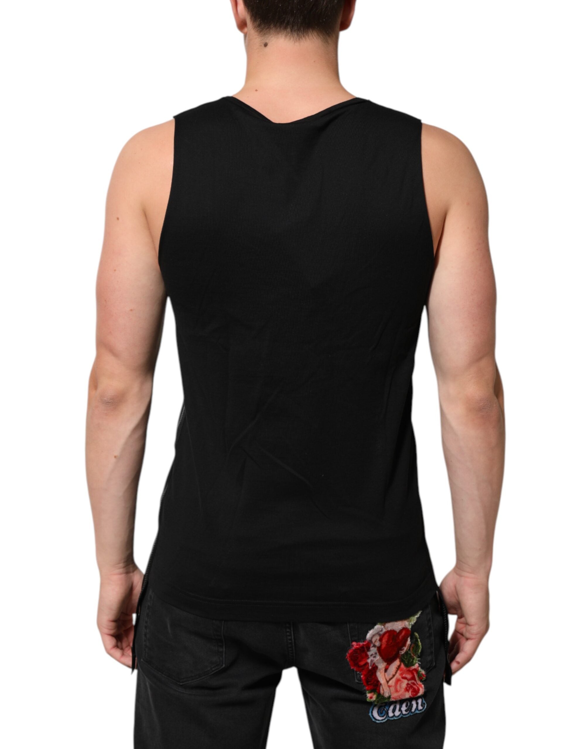Dolce & Gabbana Schwarzes ärmelloses Baumwoll-Tank-Top DG Logo Herren-T-Shirt
