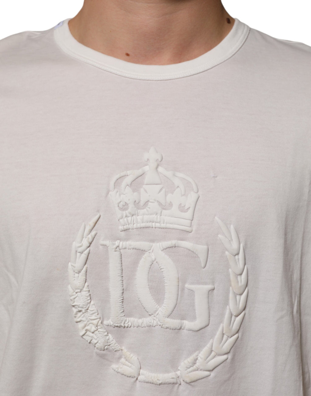 Dolce & Gabbana Weißes Baumwoll-T-Shirt mit geprägter DG-Krone für Männer