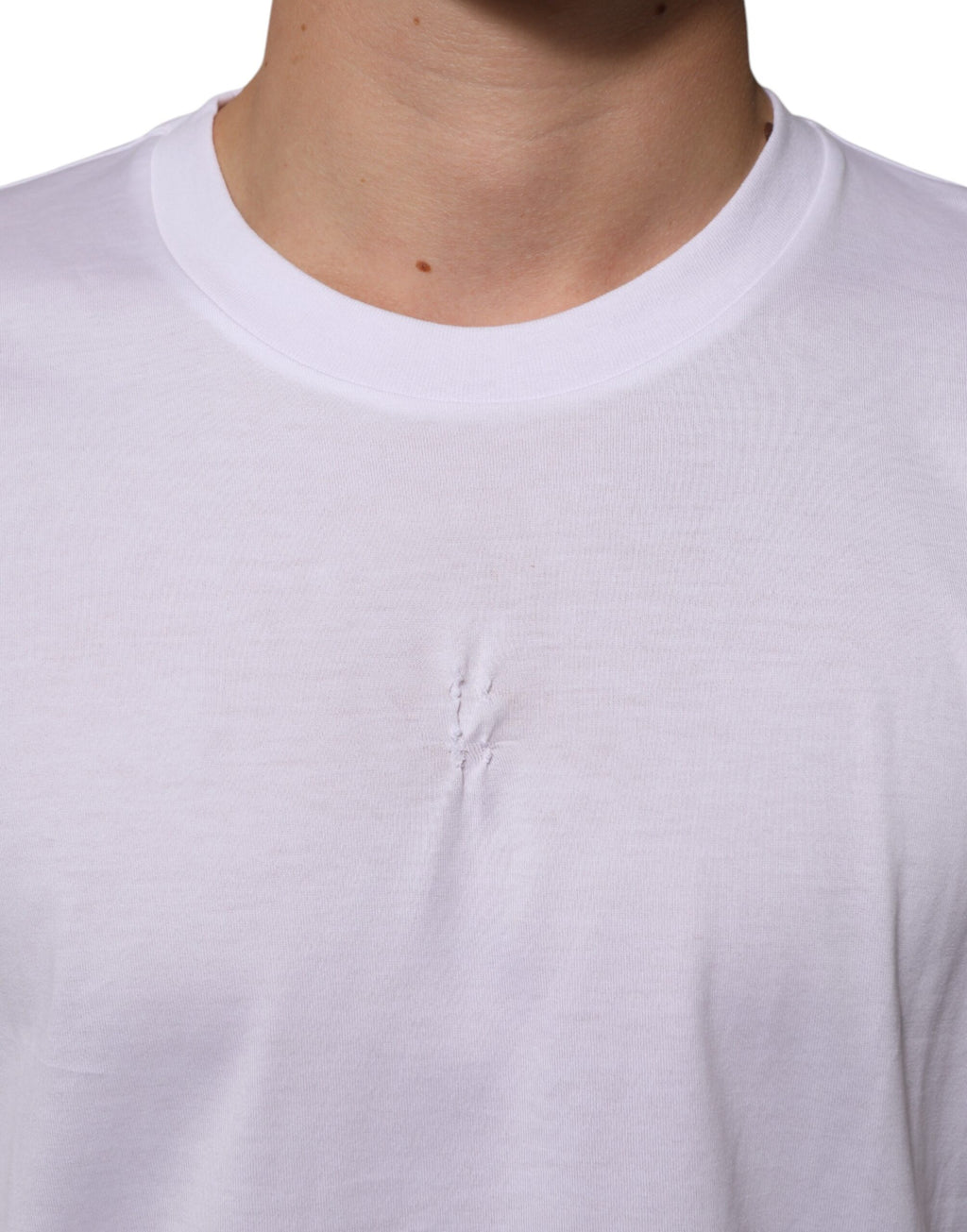 Dolce & Gabbana Weißes Baumwoll-Logo-Patch Rundhalsausschnitt Herren-T-Shirt