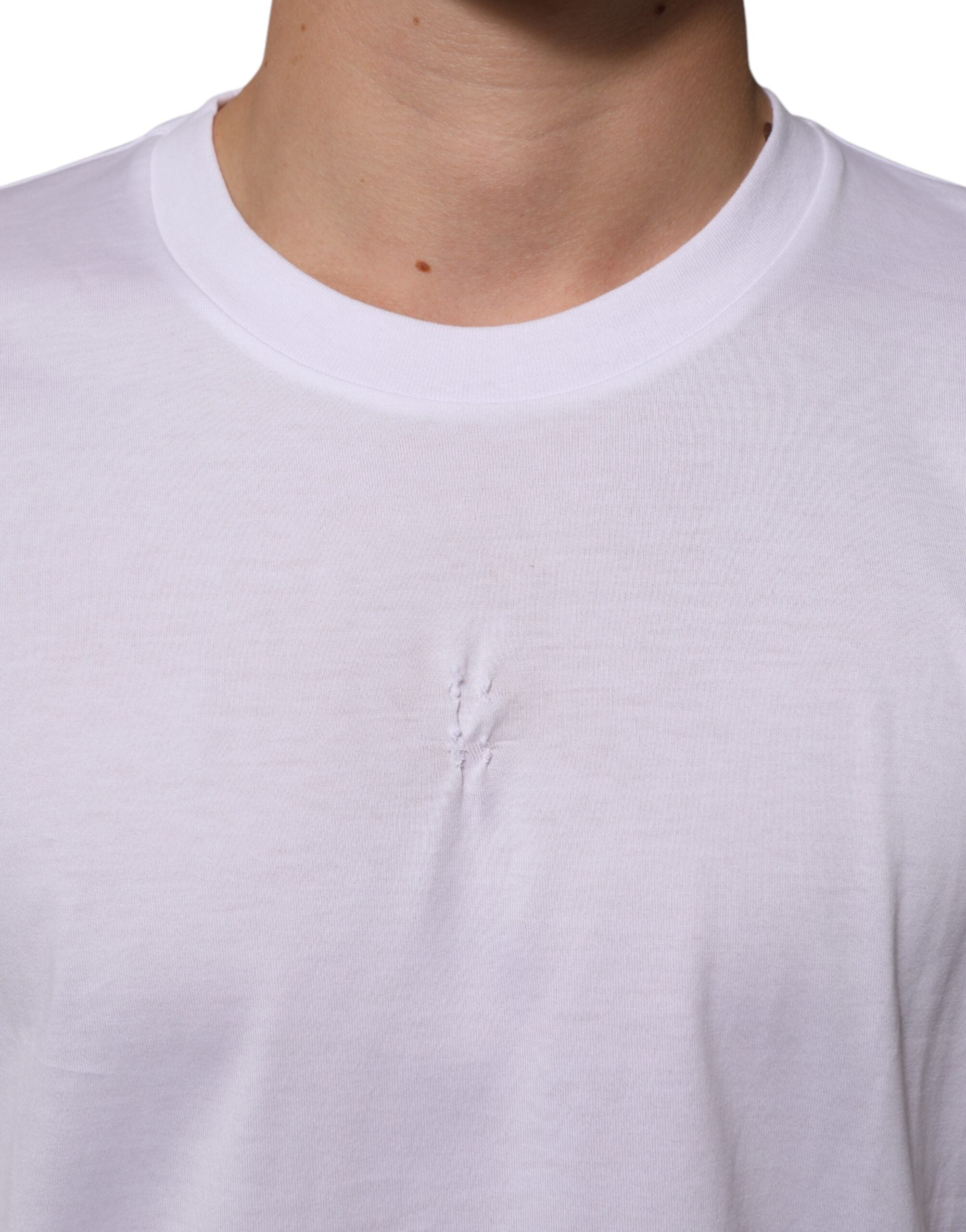 Dolce & Gabbana Weißes Baumwoll-Logo-Patch Rundhalsausschnitt Herren-T-Shirt