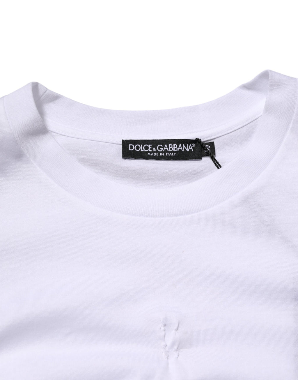 Dolce & Gabbana Weißes Baumwoll-Logo-Patch Rundhalsausschnitt Herren-T-Shirt