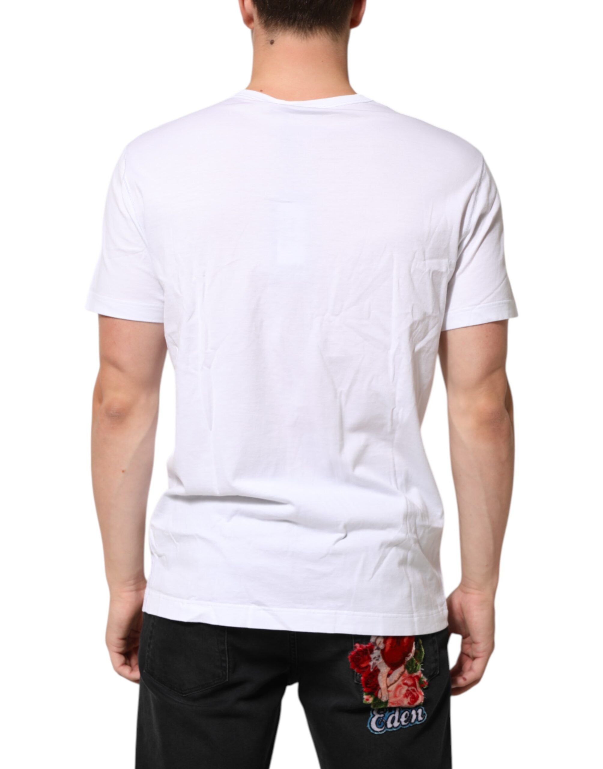 Dolce & Gabbana Weißes Logo-Plakette Baumwolle T-Shirt mit Rundhalsausschnitt