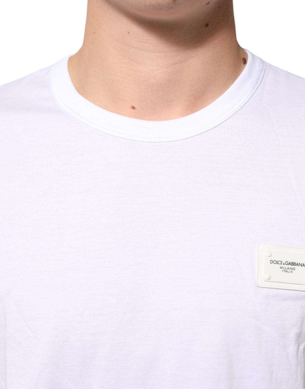Dolce & Gabbana Weißes Logo-Plakette Baumwolle T-Shirt mit Rundhalsausschnitt