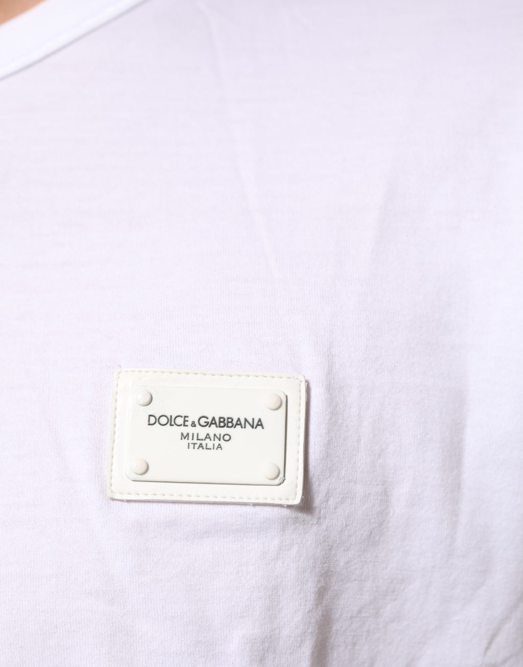 Dolce & Gabbana Weißes Logo-Plakette Baumwolle T-Shirt mit Rundhalsausschnitt