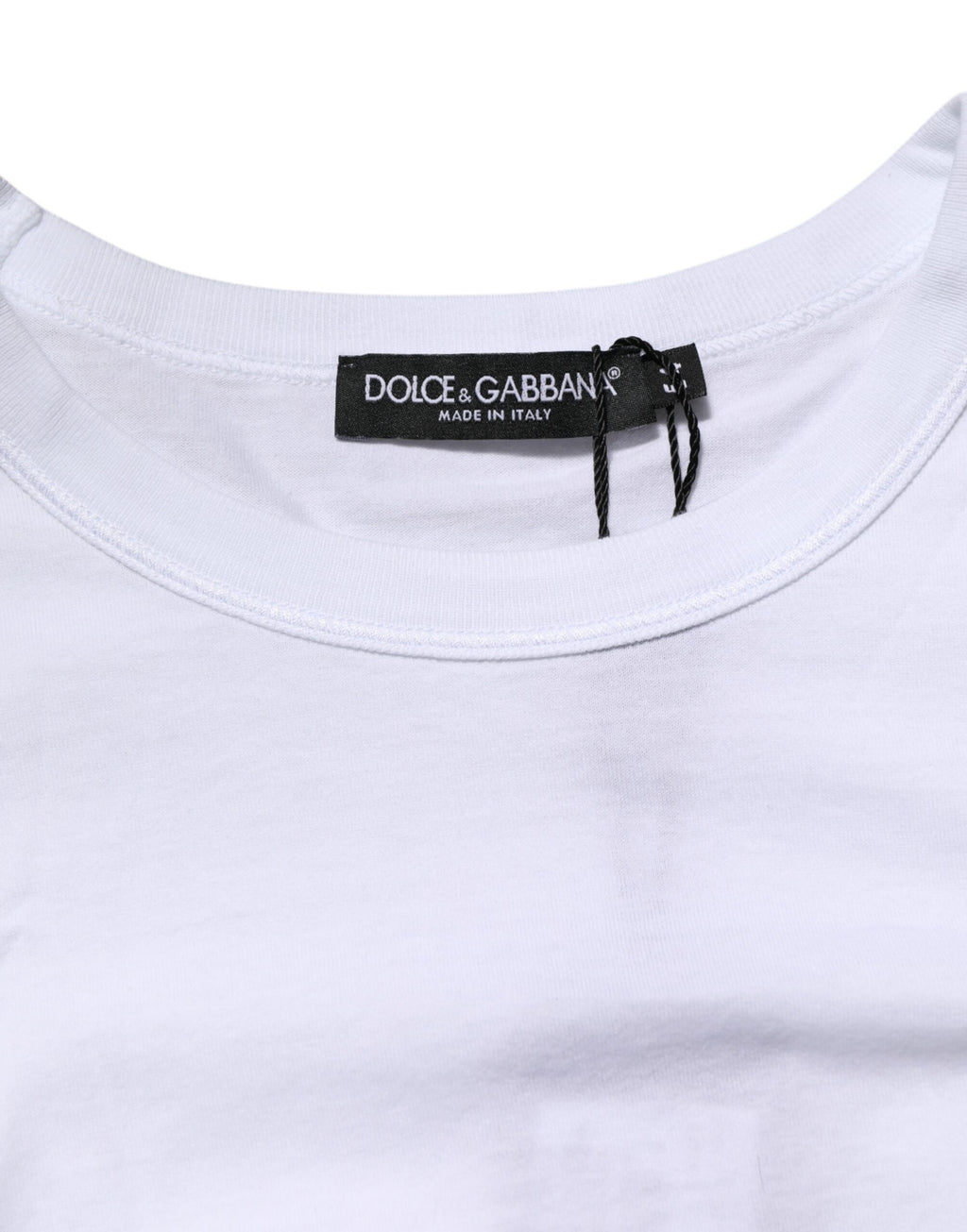 Dolce & Gabbana Weißes Logo-Plakette Baumwolle T-Shirt mit Rundhalsausschnitt