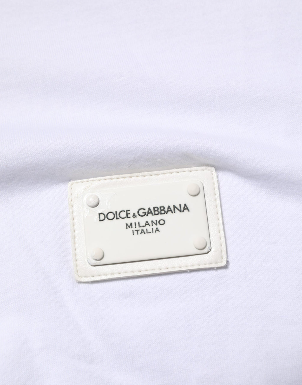 Dolce & Gabbana Weißes Logo-Plakette Baumwolle T-Shirt mit Rundhalsausschnitt