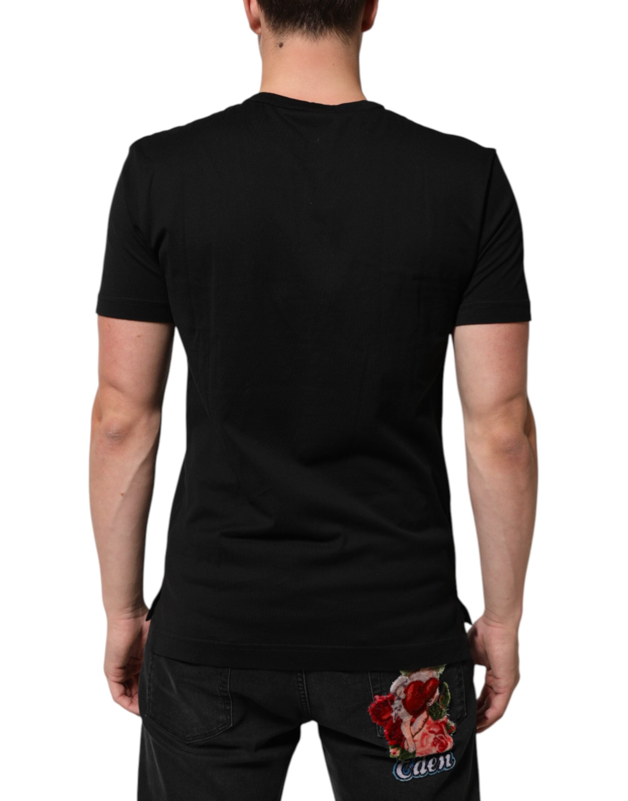 Dolce & Gabbana Schwarzes T-Shirt aus Baumwollsamt mit Logodruck für Männer