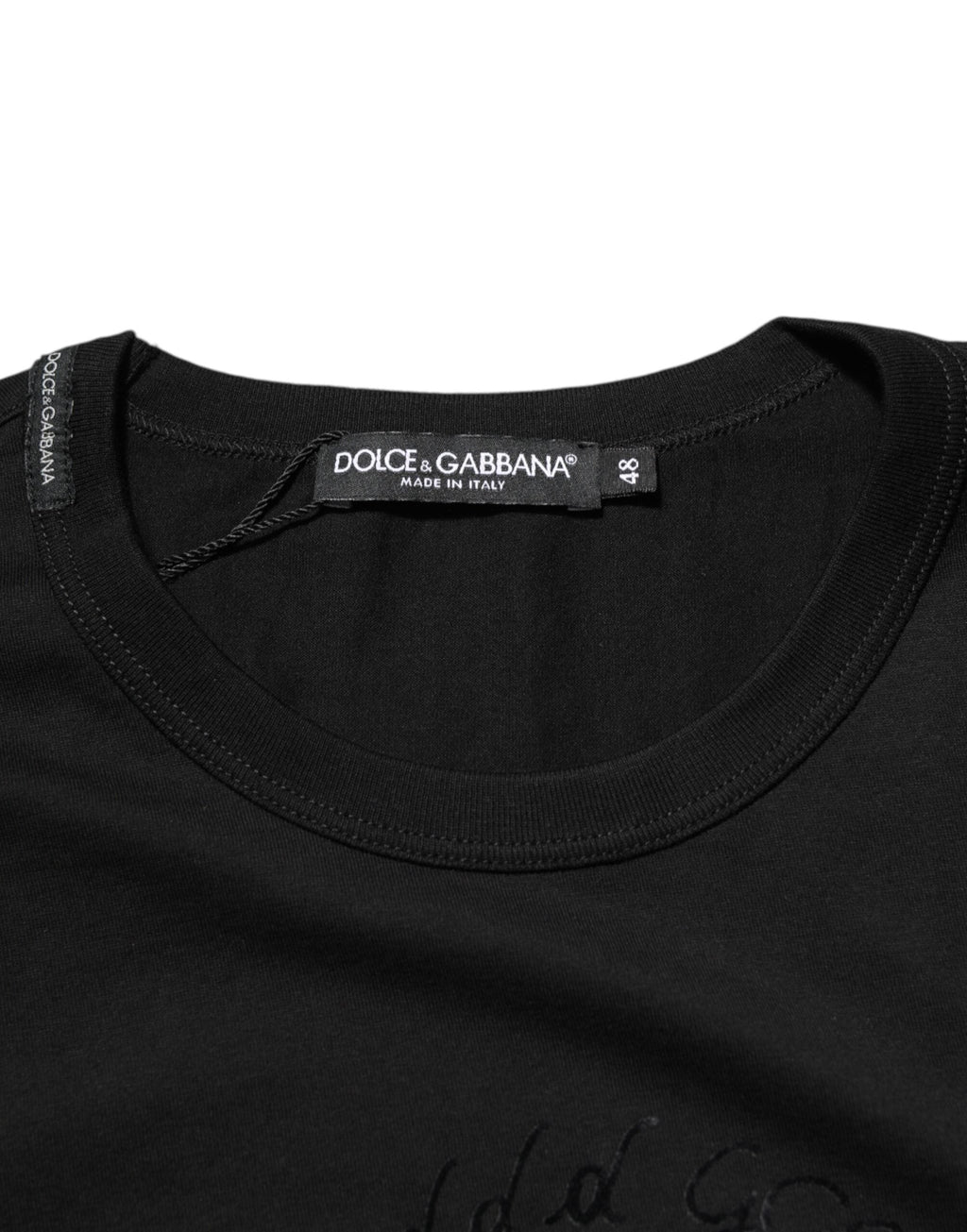 Dolce & Gabbana Schwarzes T-Shirt aus Baumwollsamt mit Logodruck für Männer