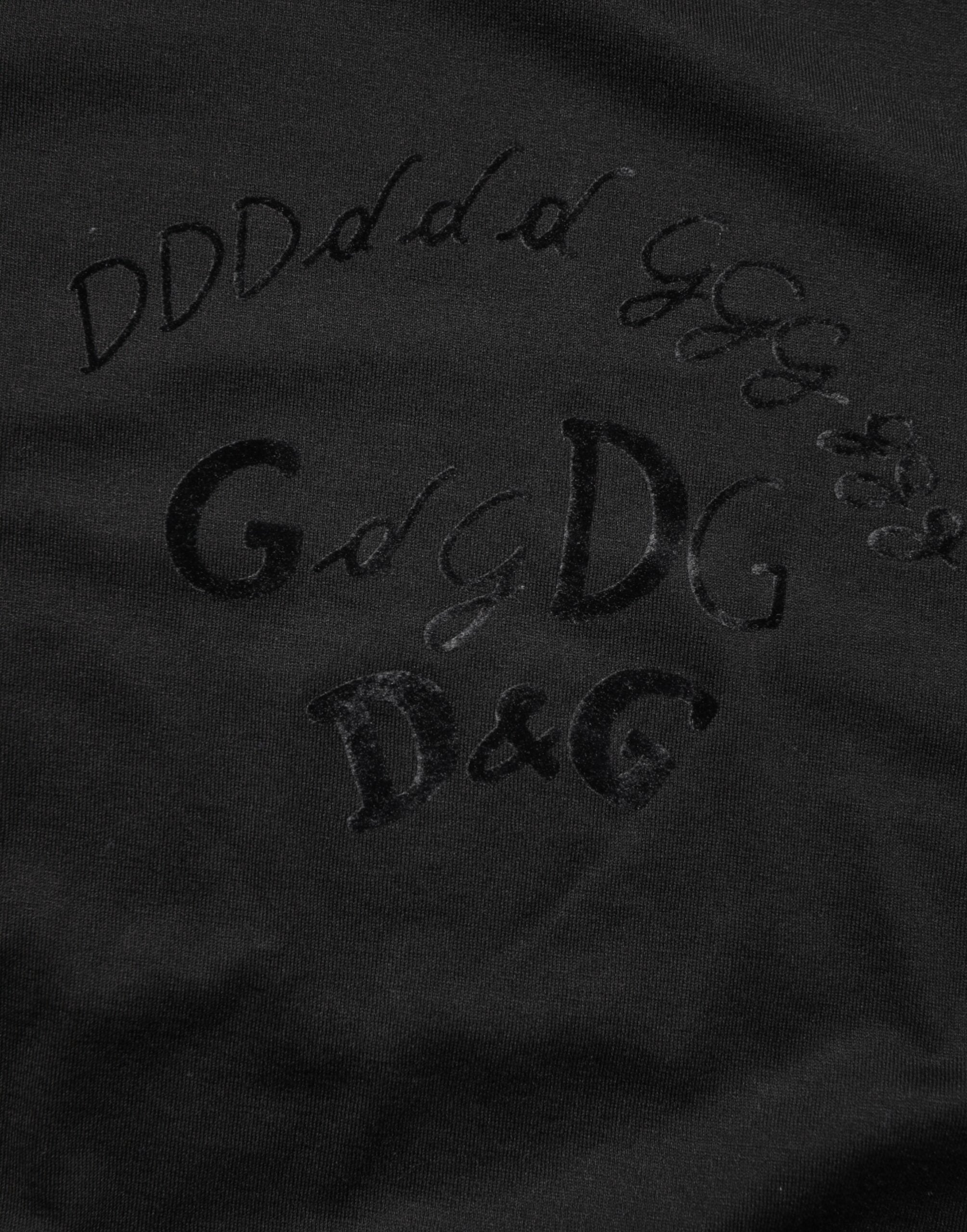 Dolce & Gabbana Schwarzes T-Shirt aus Baumwollsamt mit Logodruck für Männer