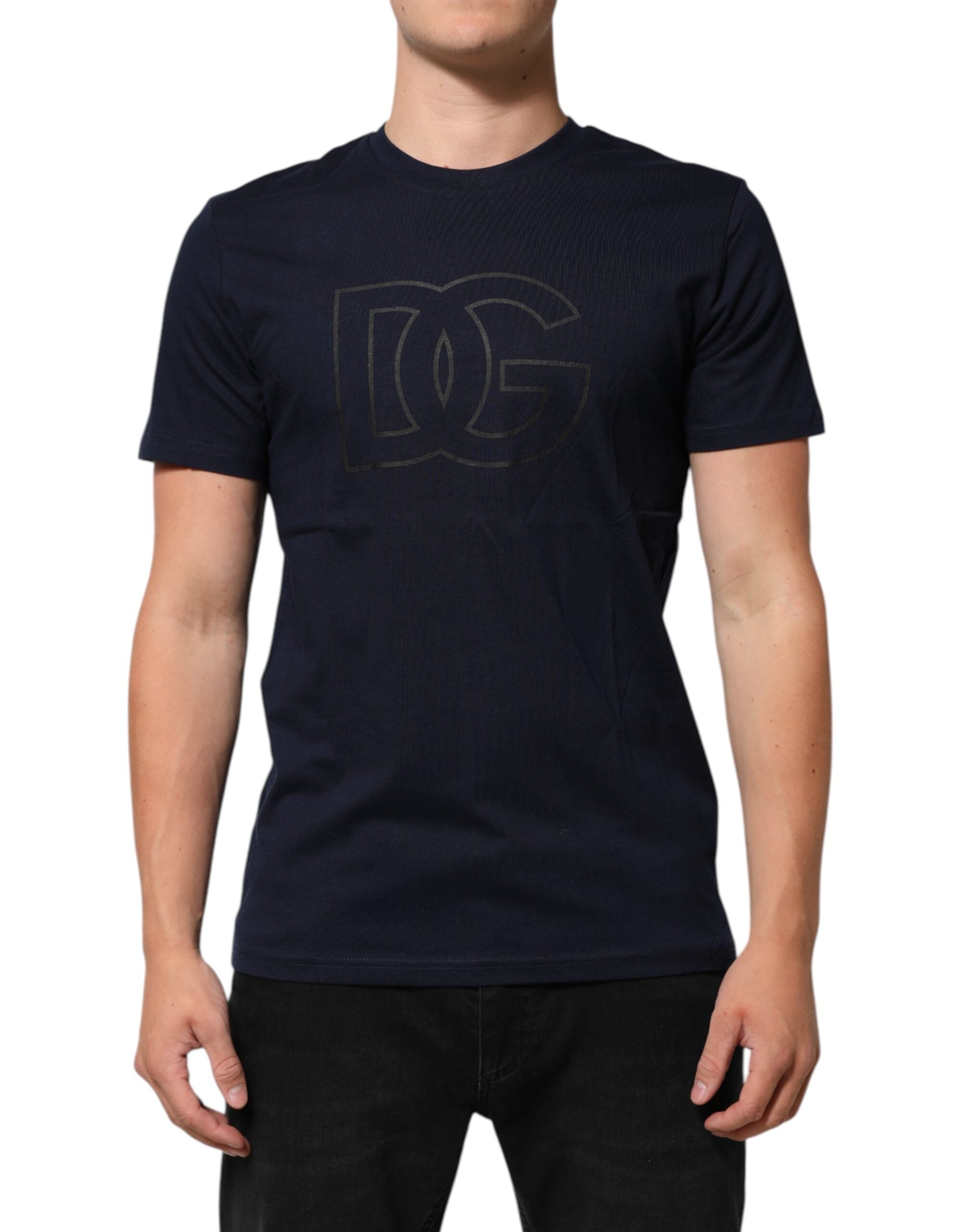 Dolce & Gabbana Dunkelblaues Baumwoll-T-Shirt mit DG-Logo-Aufdruck für Herren
