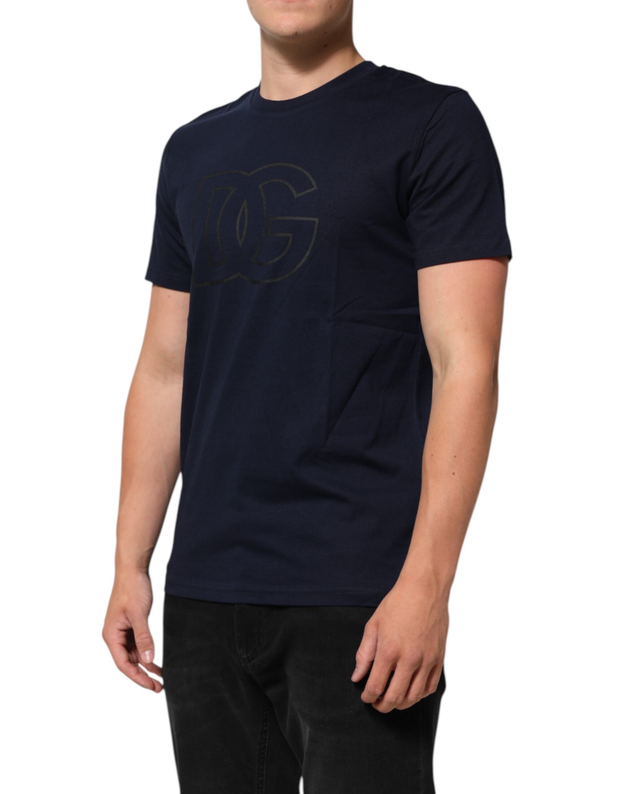 Dolce & Gabbana Dunkelblaues Baumwoll-T-Shirt mit DG-Logo-Aufdruck für Herren