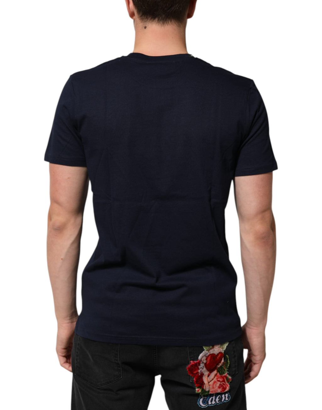 Dolce & Gabbana Dunkelblaues Baumwoll-T-Shirt mit DG-Logo-Aufdruck für Herren