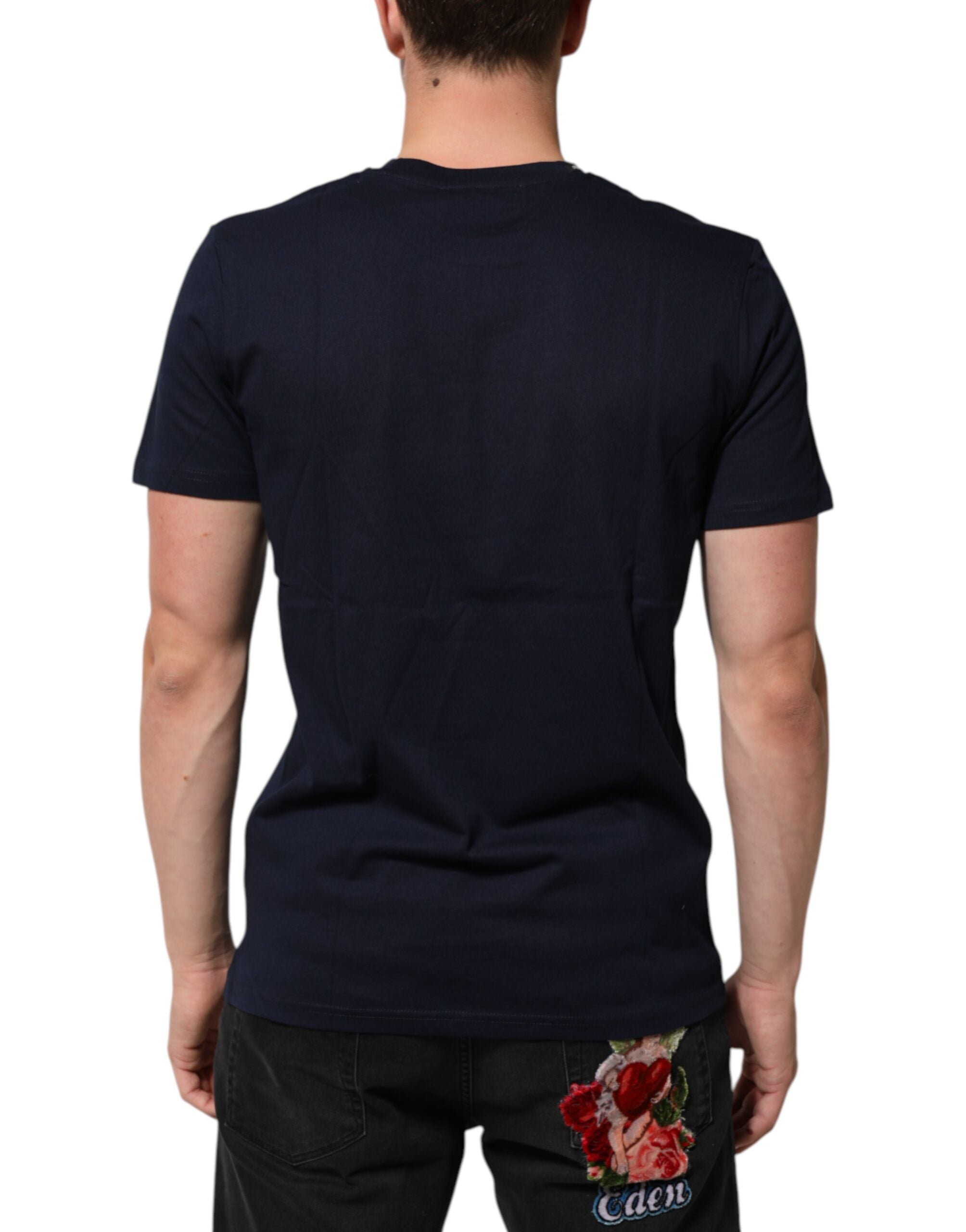 Dolce & Gabbana Dunkelblaues Baumwoll-T-Shirt mit DG-Logo-Aufdruck für Herren