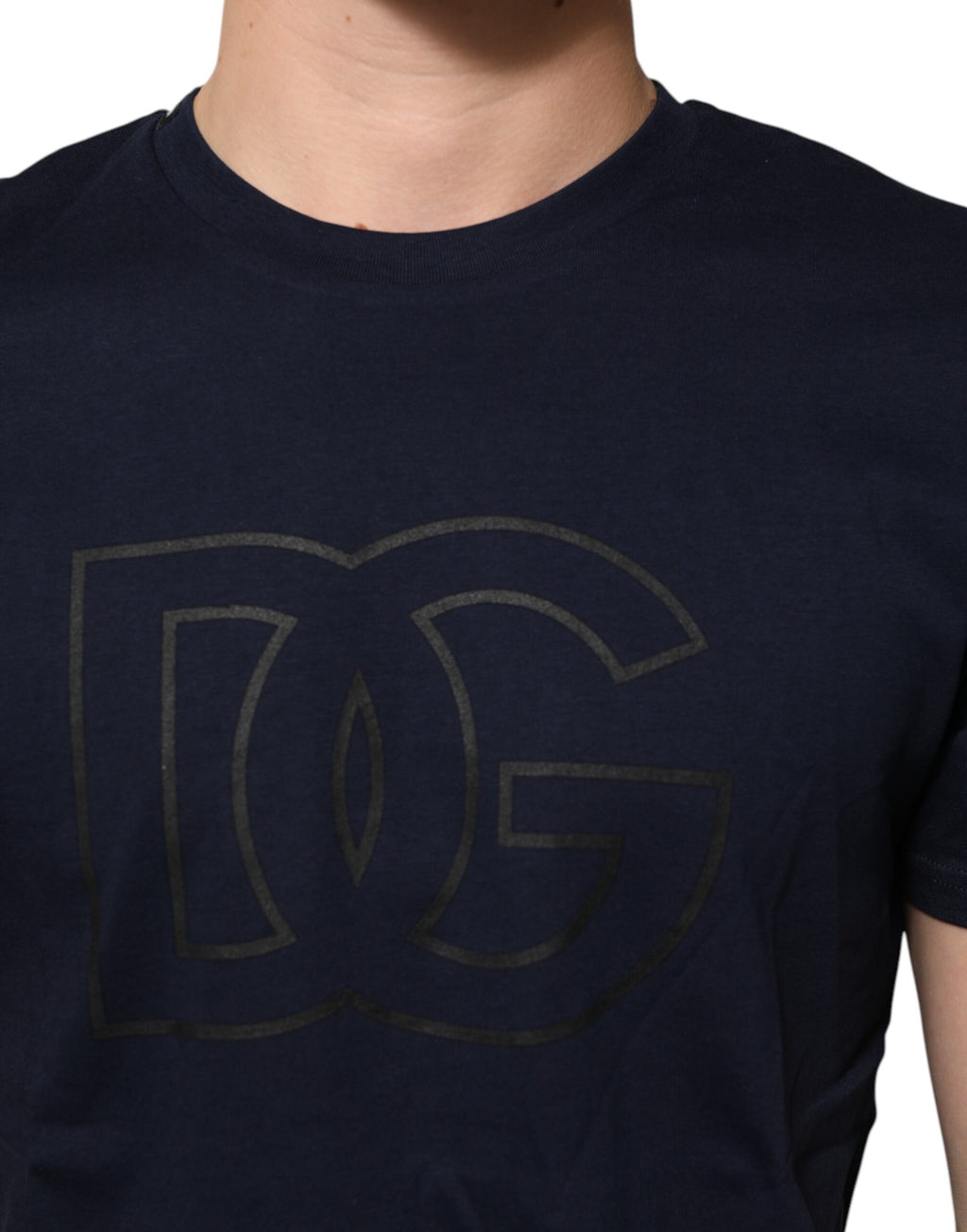 Dolce & Gabbana Donkerblauwe katoenen T-shirt met DG-logoprint voor heren
