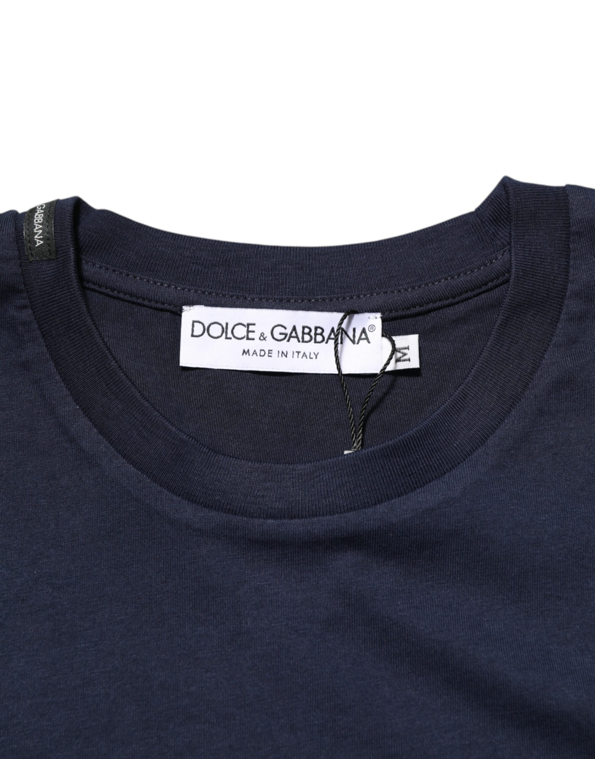 Dolce & Gabbana Dunkelblaues Baumwoll-T-Shirt mit DG-Logo-Aufdruck für Herren