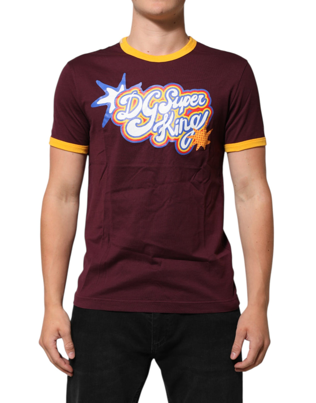 Dolce & Gabbana Burgunderfarbenes DG Super King Logo T-Shirt aus Baumwolle