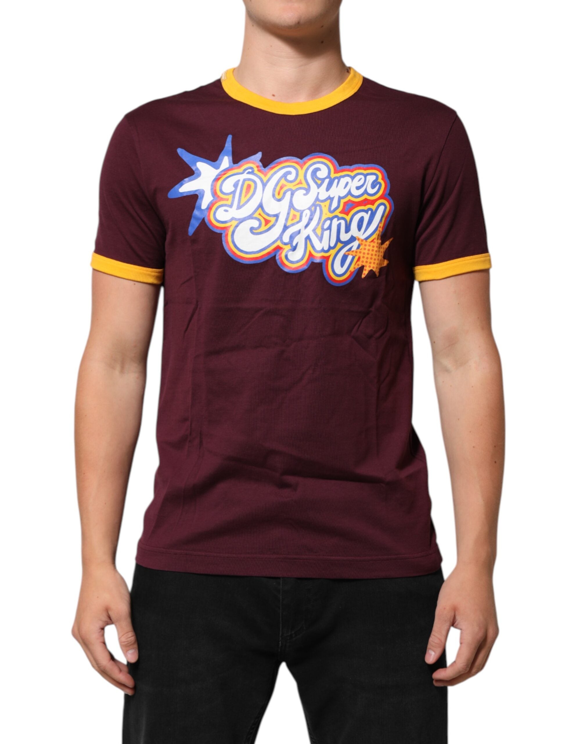 Dolce & Gabbana Burgunderfarbenes DG Super King Logo T-Shirt aus Baumwolle