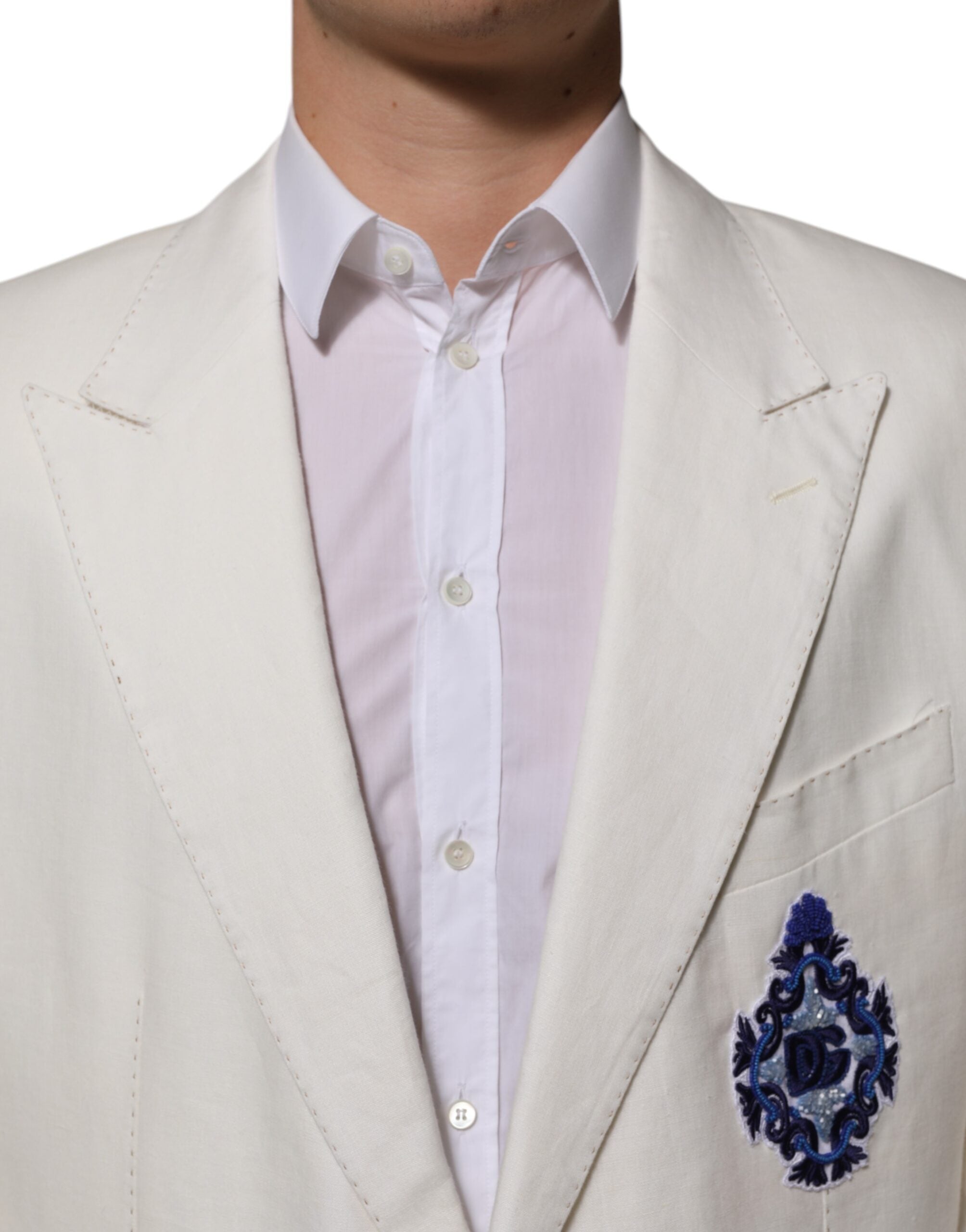 Dolce & Gabbana Heller cremefarbener, bestickter Leinenanzug, 2 Teile