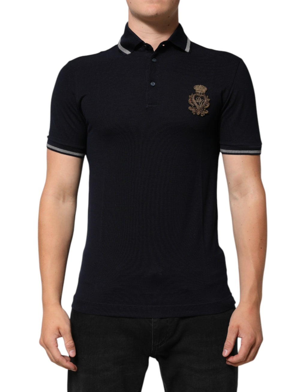 Dolce & Gabbana Marineblaues Baumwoll-T-Shirt mit Kronkorken-Logo für Männer