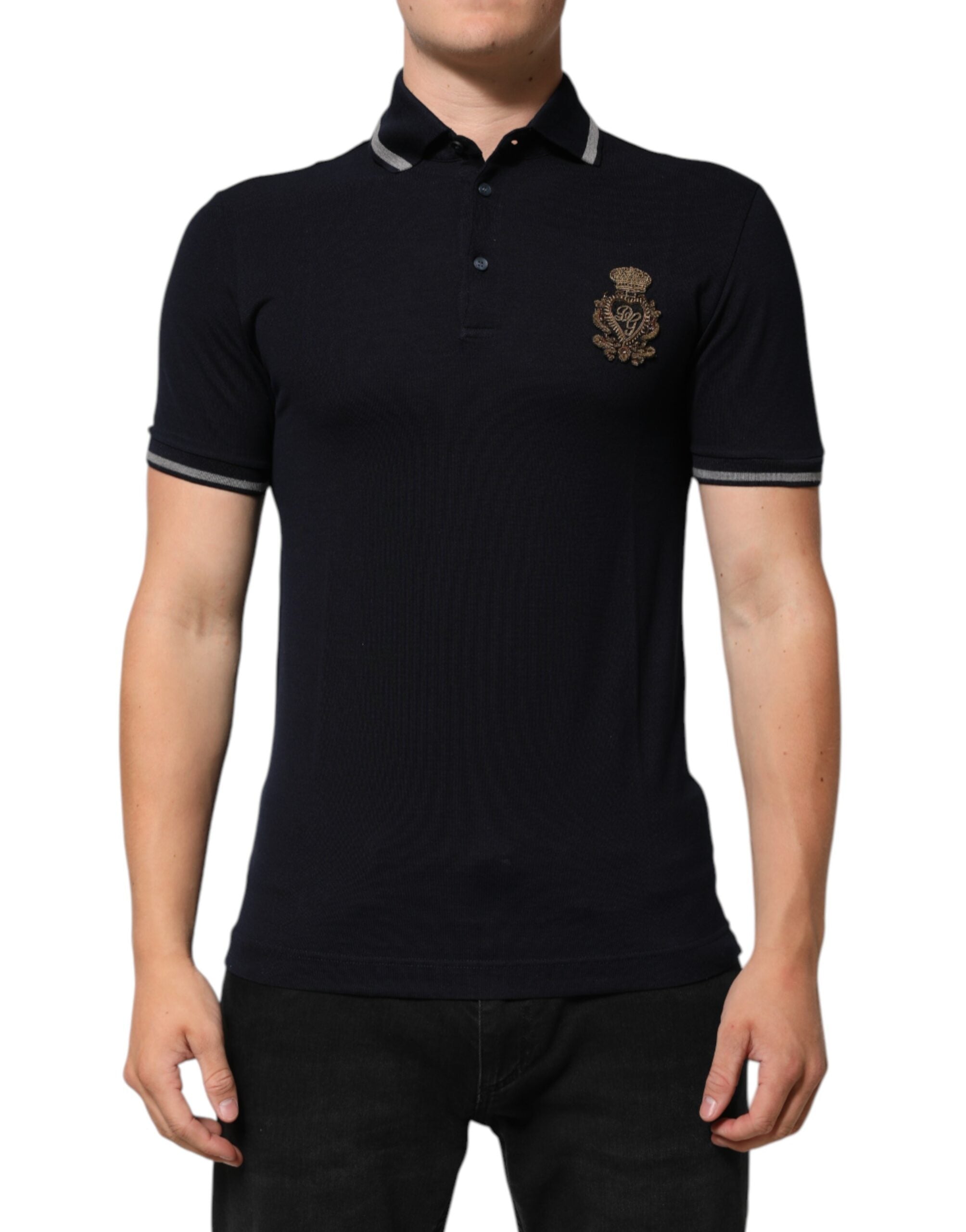 Dolce & Gabbana Marineblaues Baumwoll-T-Shirt mit Kronkorken-Logo für Männer