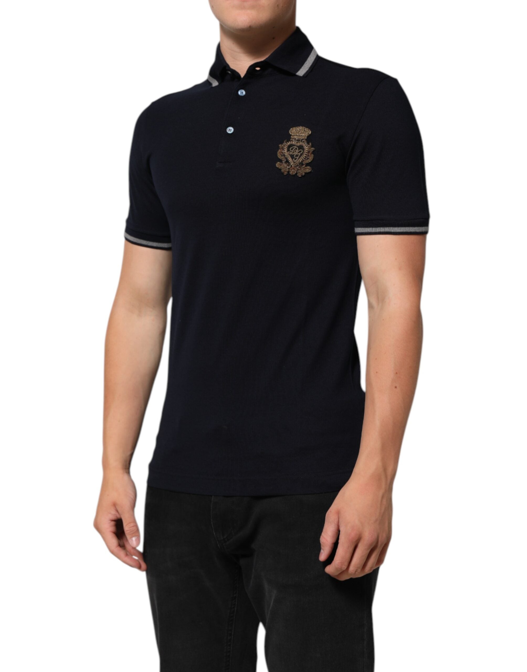 Dolce & Gabbana Marineblaues Baumwoll-T-Shirt mit Kronkorken-Logo für Männer