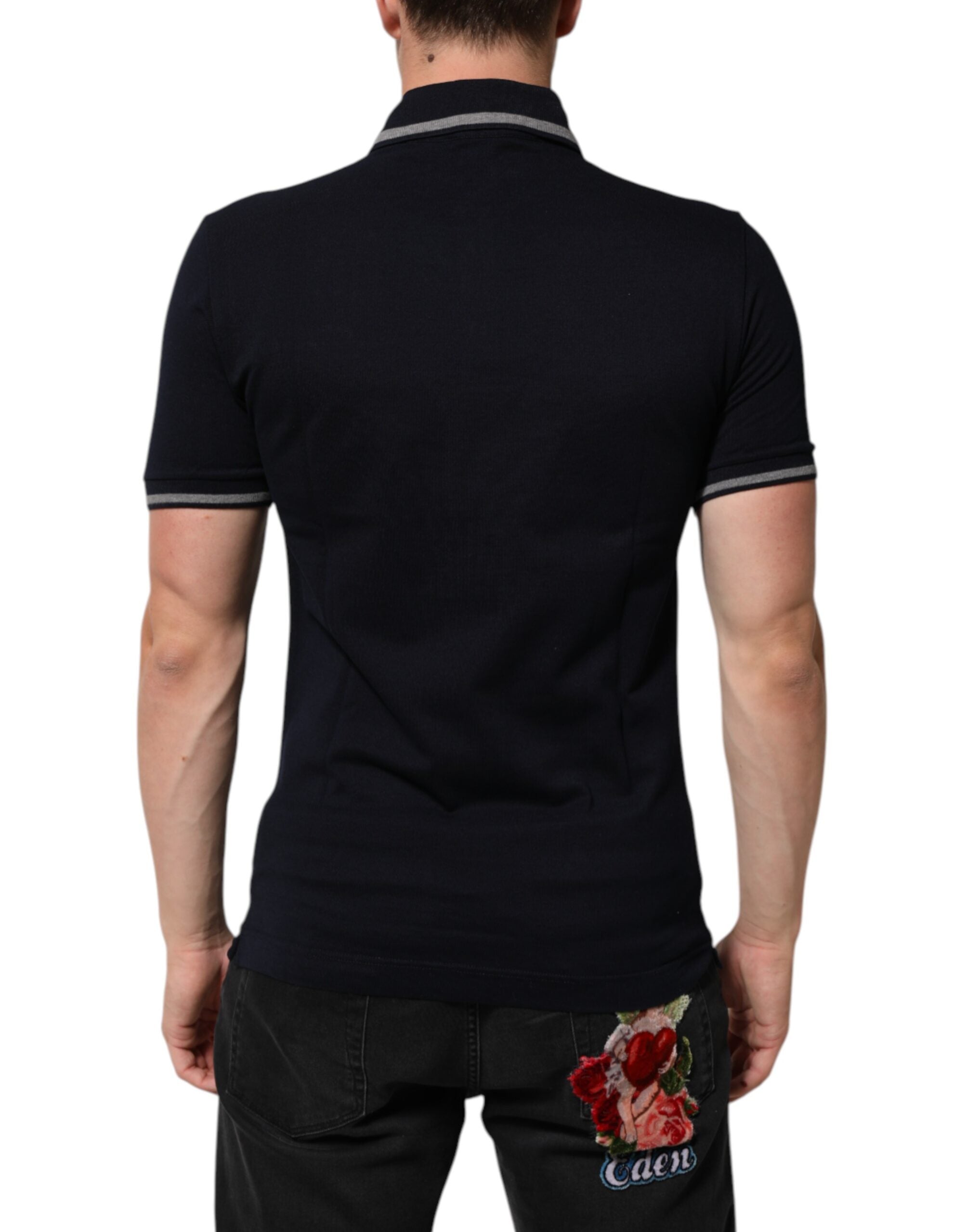 Dolce & Gabbana Marineblaues Baumwoll-T-Shirt mit Kronkorken-Logo für Männer