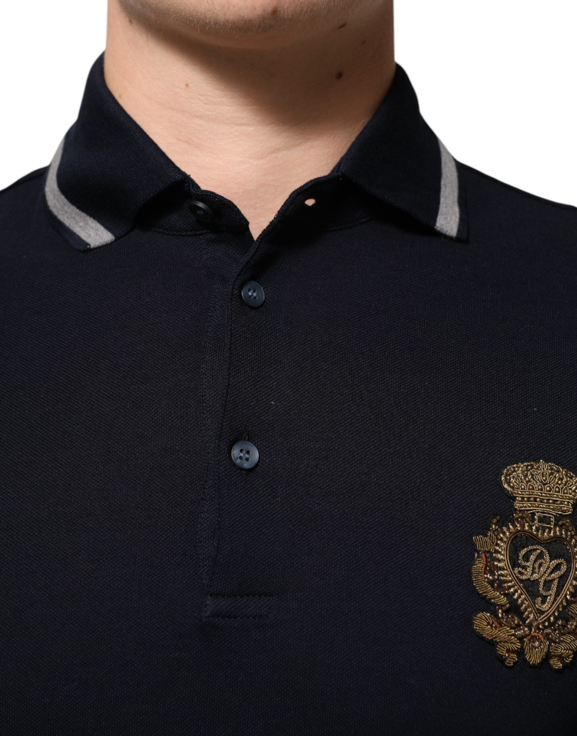 Dolce & Gabbana Marineblaues Baumwoll-T-Shirt mit Kronkorken-Logo für Männer